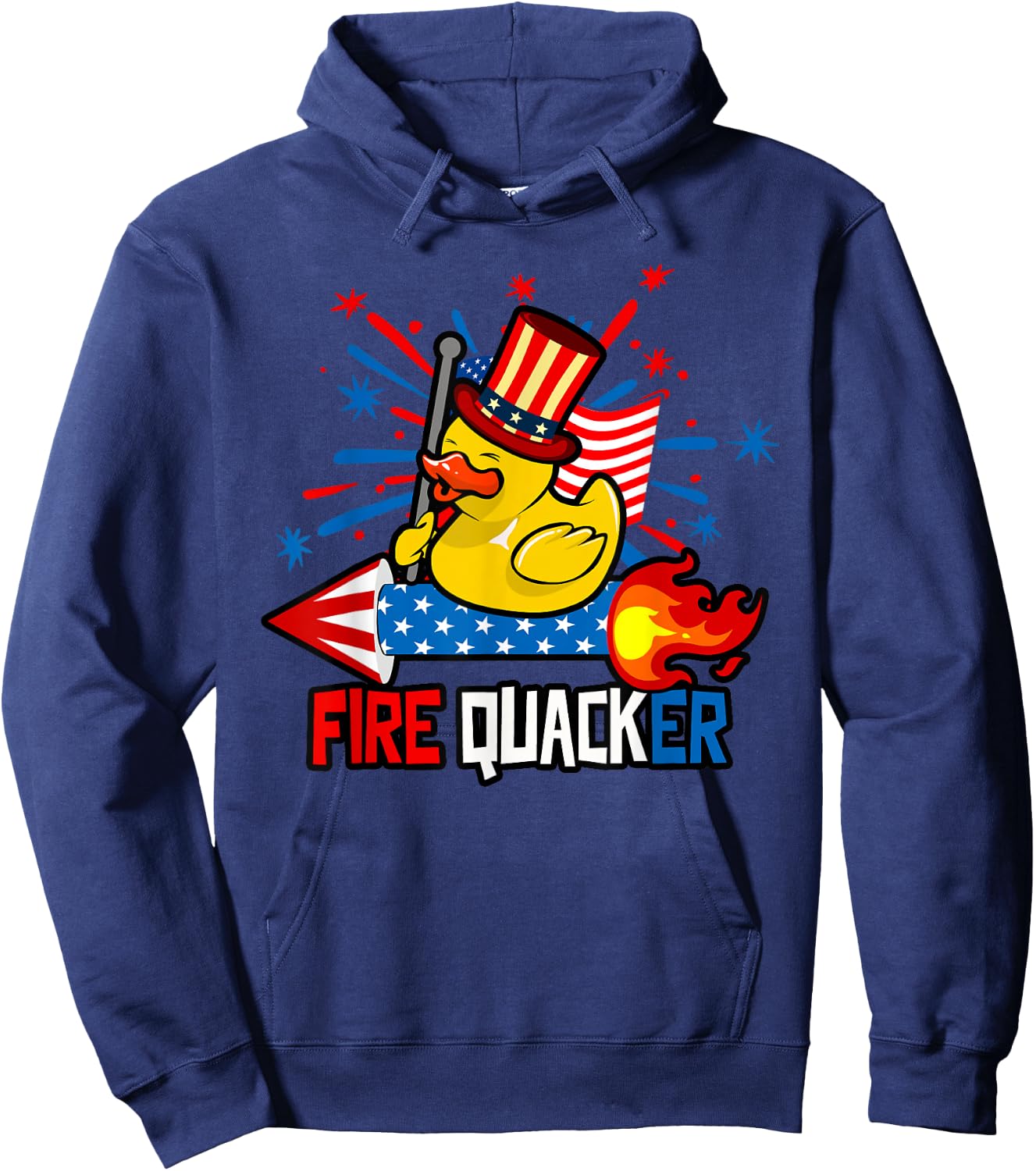 Funny Firequacker Duck 4th of July Fireworks American Flag Hoodie - Hoodie | Navy