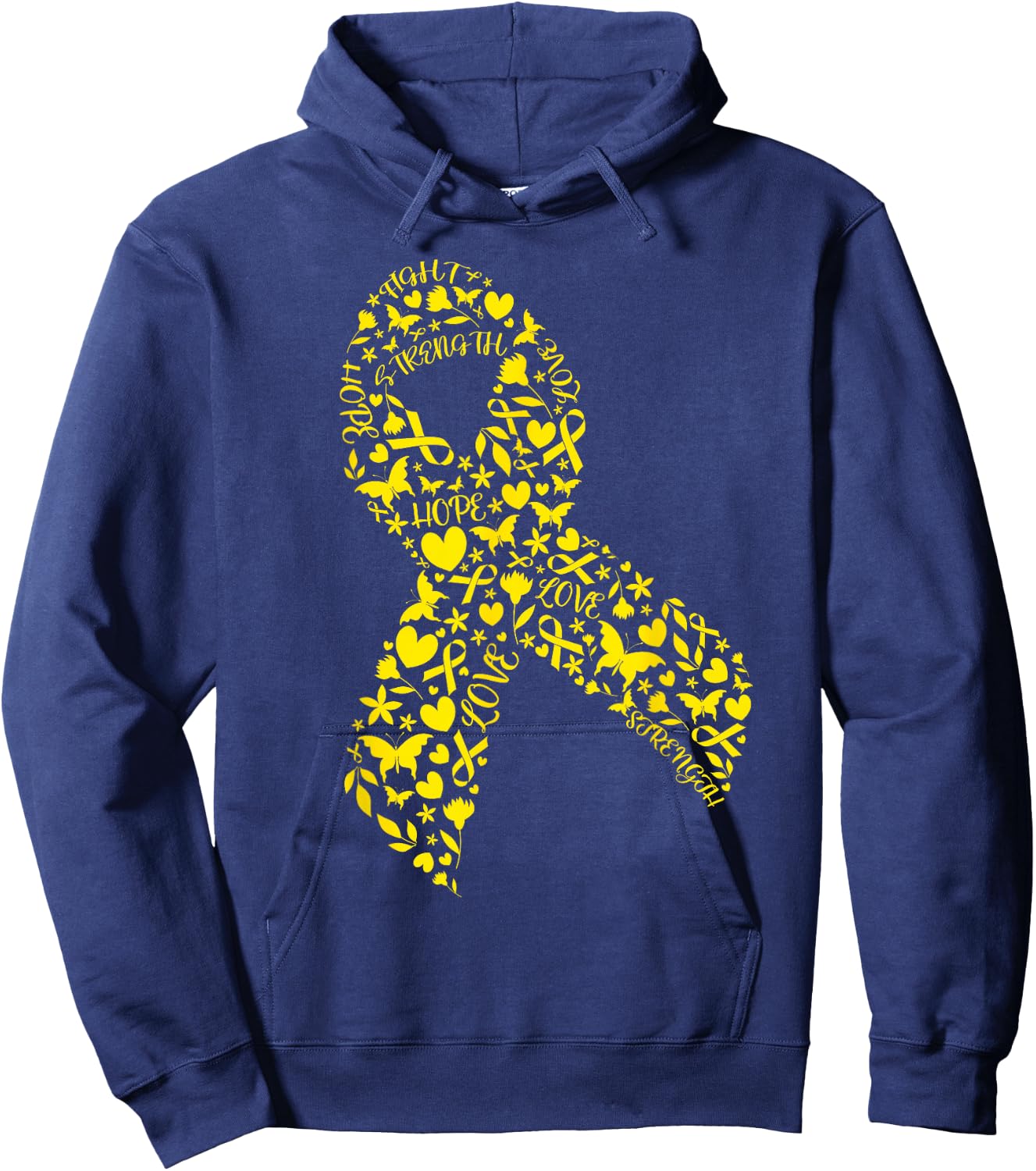 Word Art Yellow Ribbon Sarcoma Cancer Awareness Day Fighter Hoodie - Hoodie | Navy