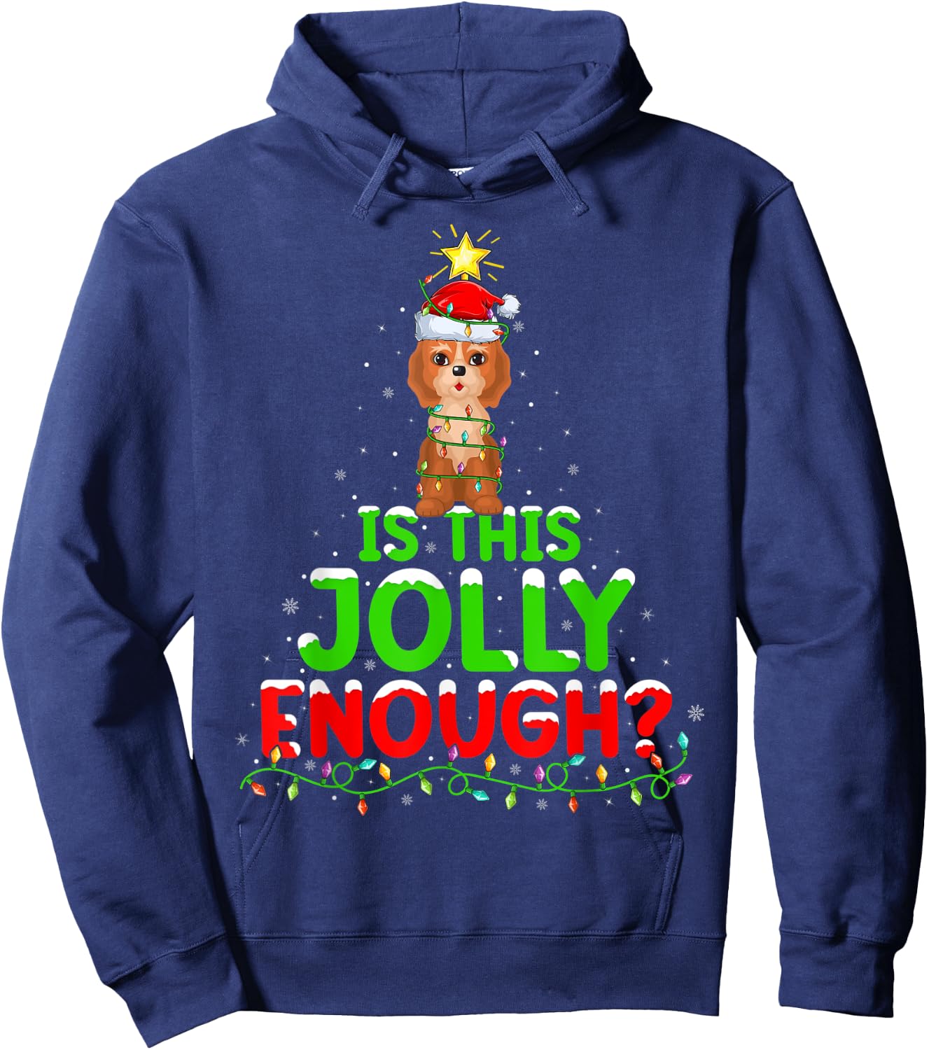 Xmas Lighting Is This Jolly Enough Cockapoo Christmas Tree Hoodie - Hoodie | Navy