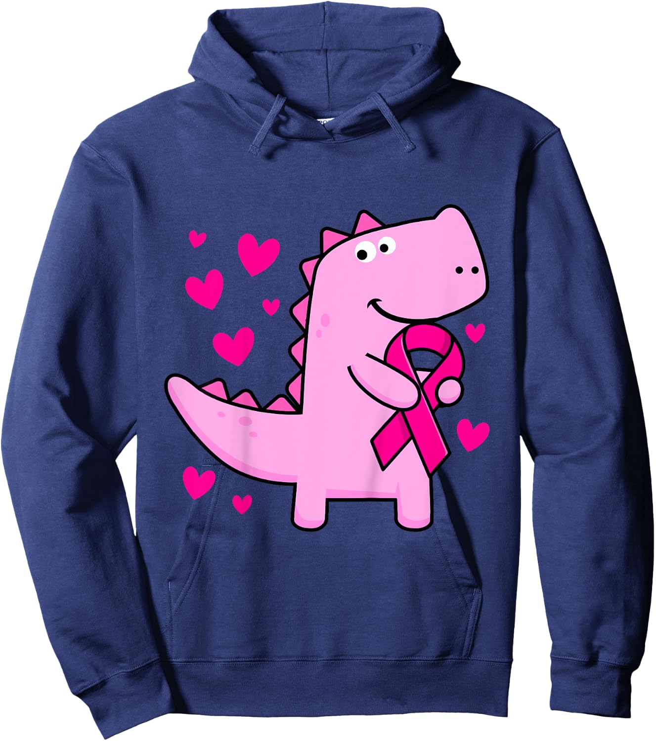 Kids Pink Ribbon T-Rex Kids Breast Cancer Awareness Boys Toddler Hoodie - Hoodie | Navy