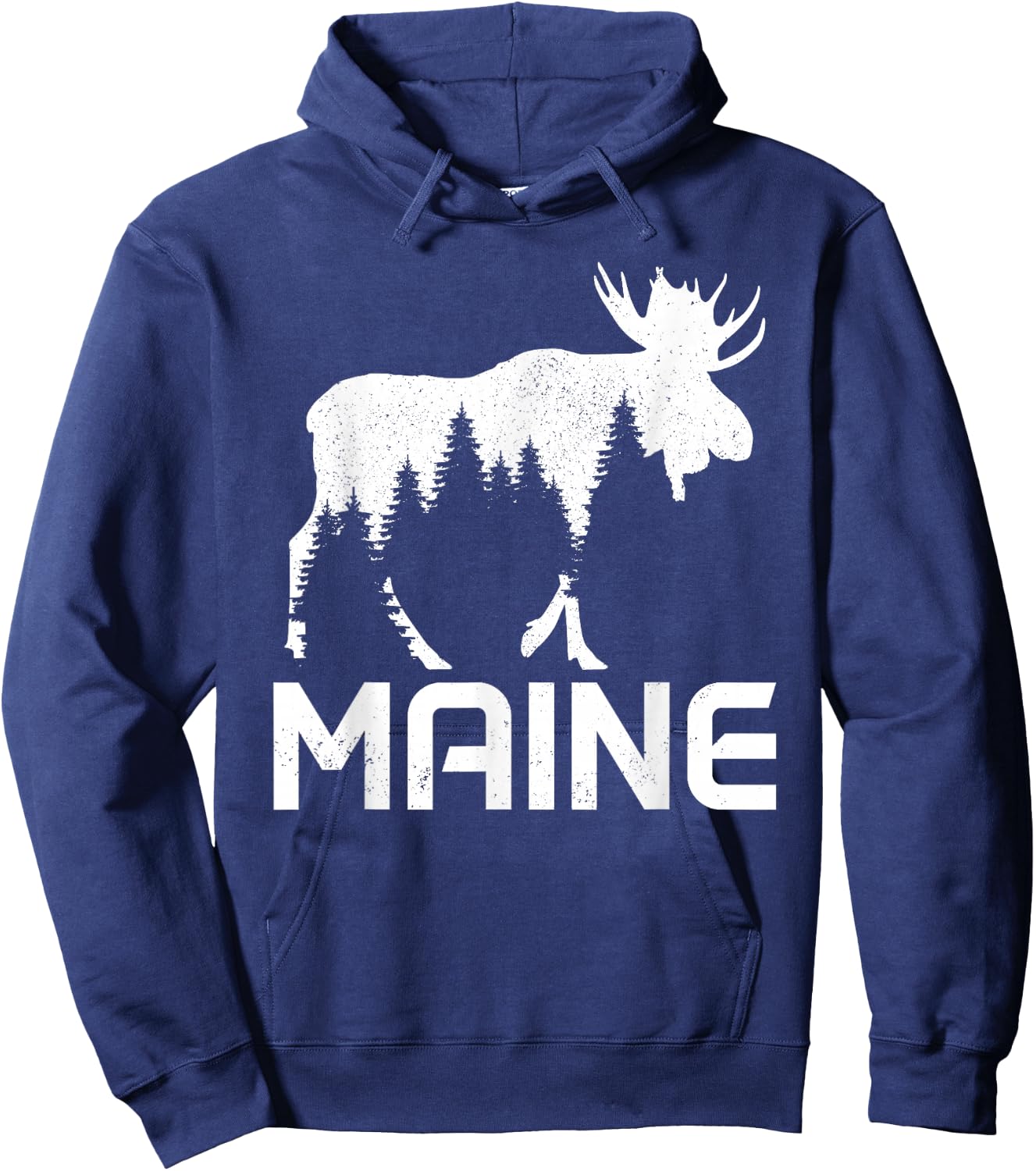 Maine Vintage Pride Souvenir Moose Nature Hiking Hoodie - Hoodie | Navy