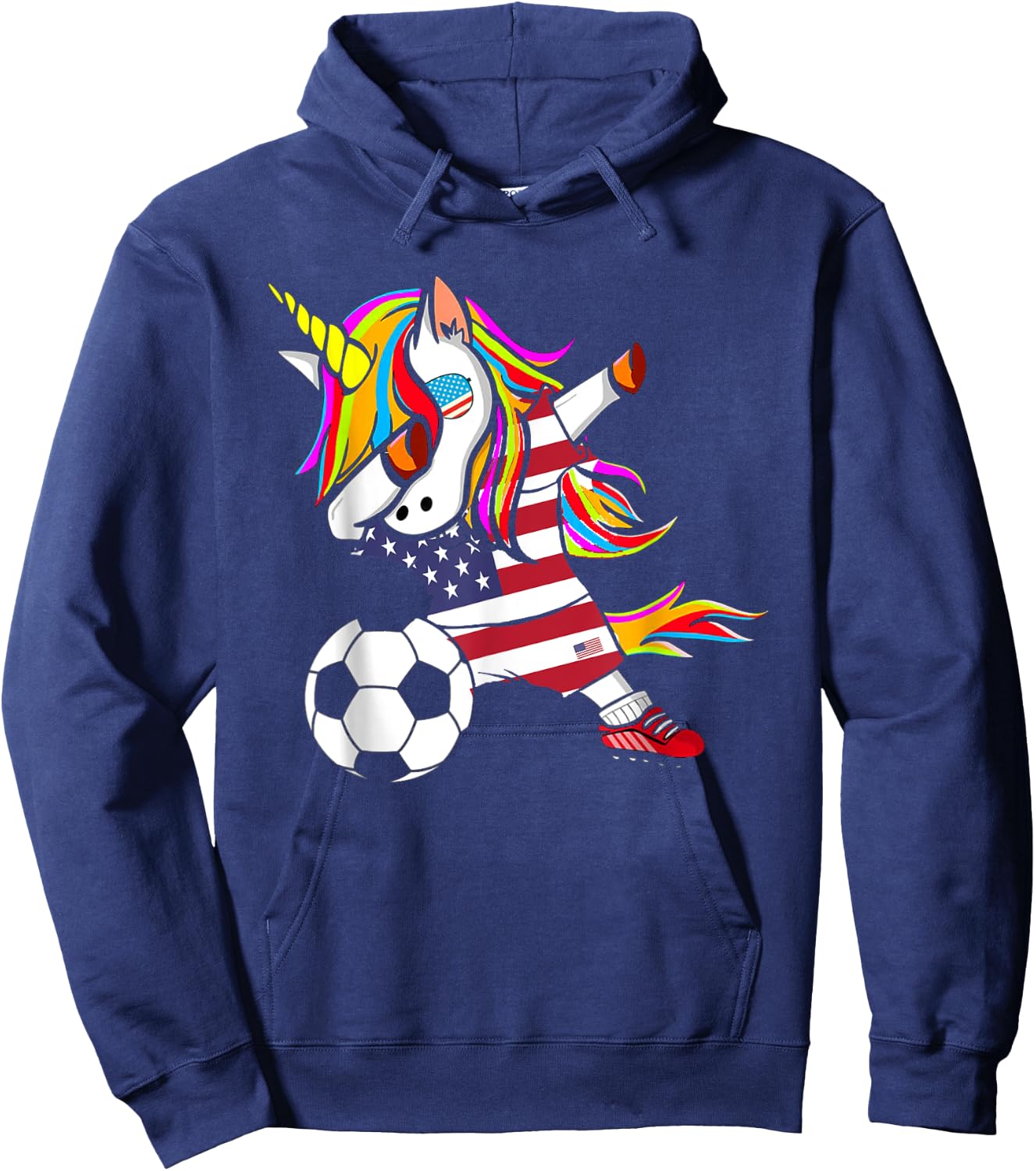 Funny Dabbing Unicorn USA Soccer - USA Flag Soccer Hoodie - Hoodie | Navy