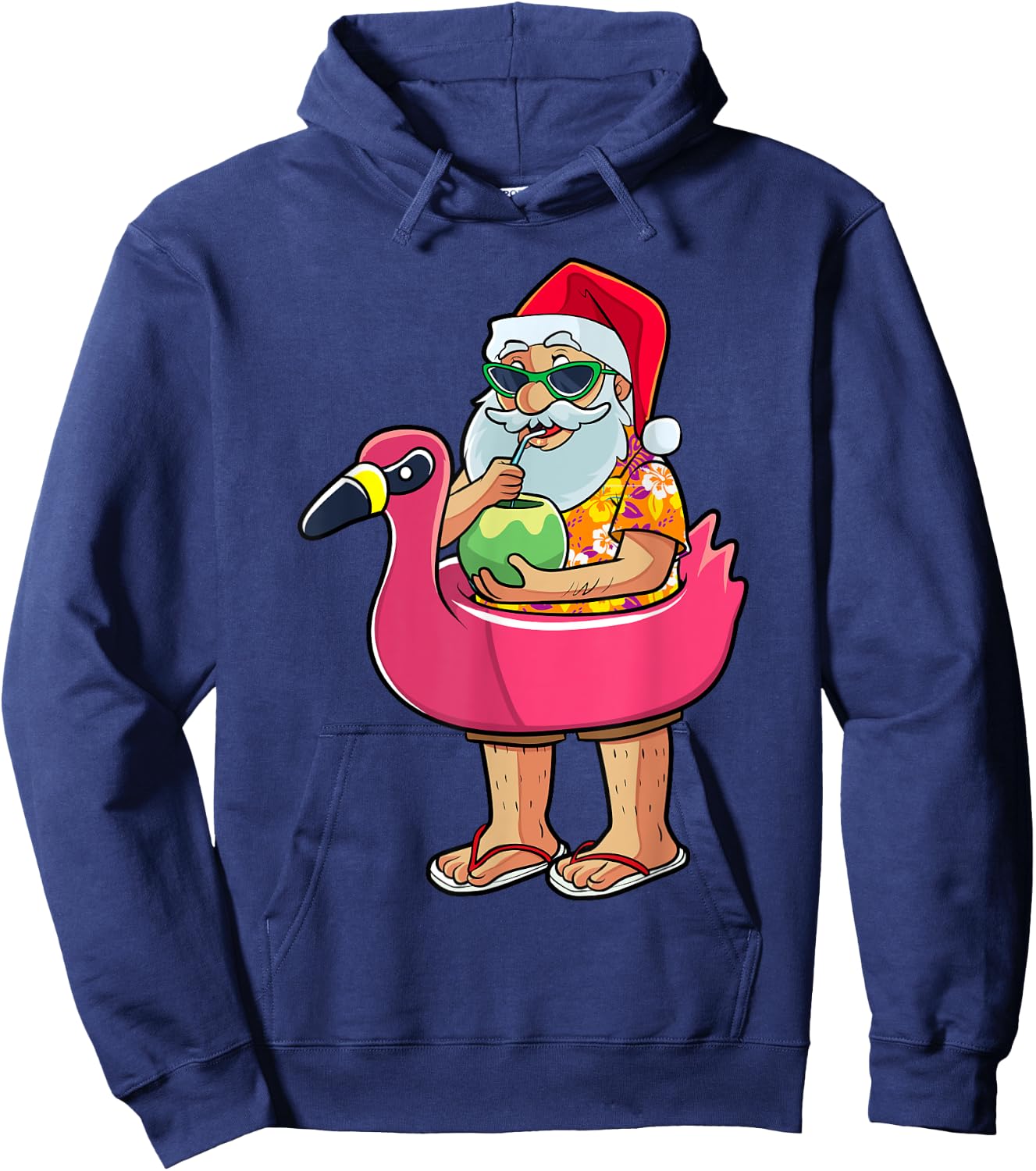 Christmas in July Funny Santa Flamingo Pool Float Summer Men Hoodie - Hoodie | Navy