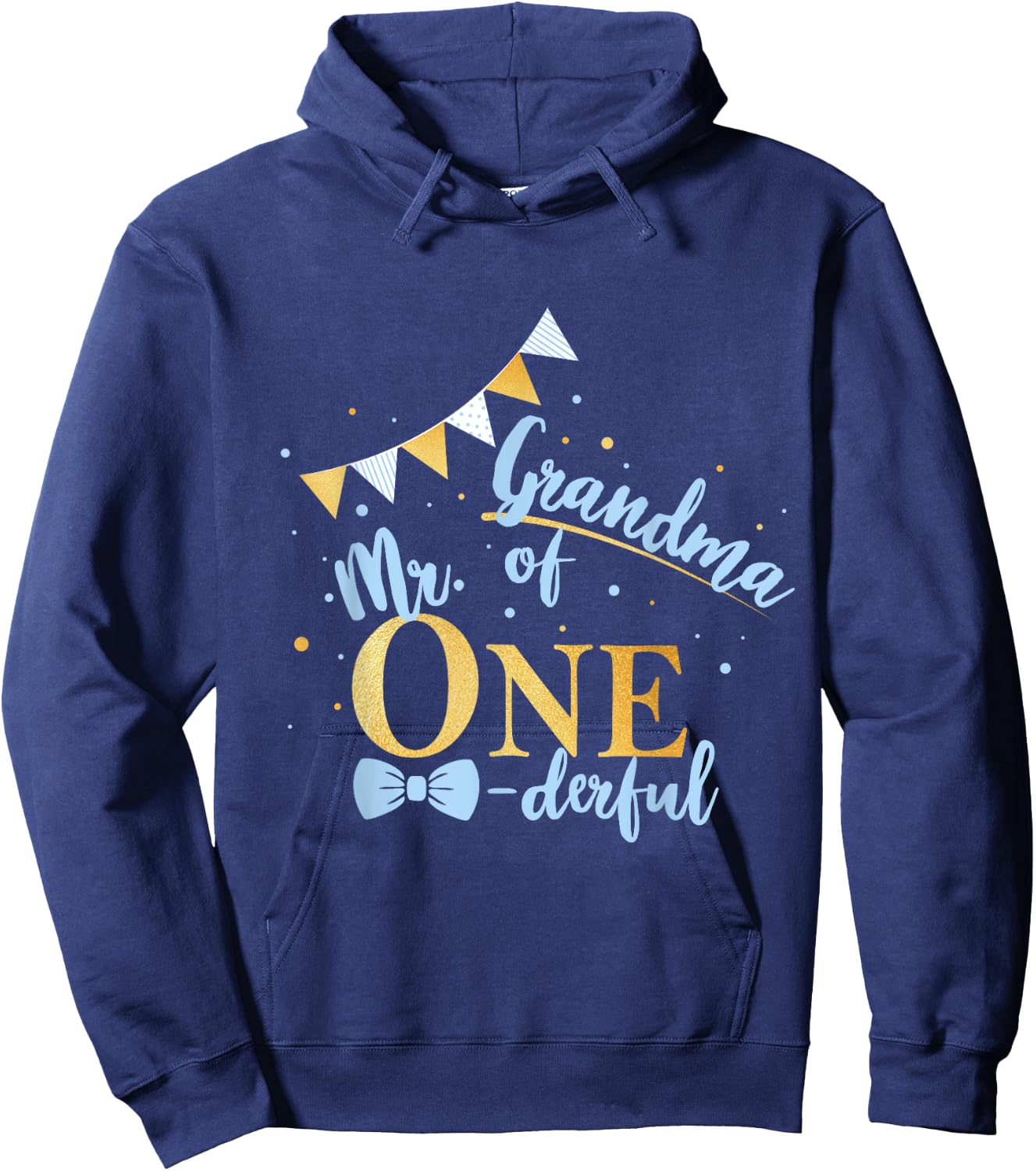 Grandma Of Mr One-derful Party Blue-Gold Boy 1st Birthday Hoodie - Hoodie | Navy