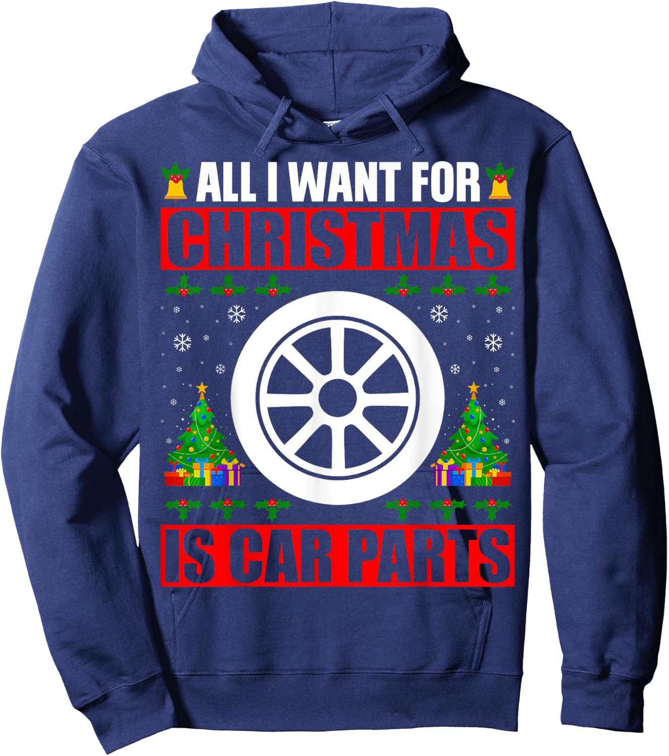 I Want For Christmas Is Car Parts Funny Old Car Ugly Sweater Hoodie - Hoodie | Navy