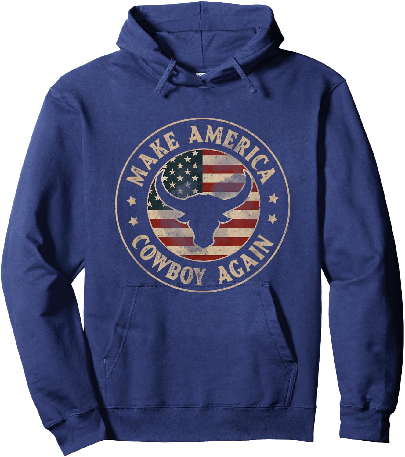Makes America a Cowboy Again Western Country USA Flag Hoodie - Hoodie | Navy