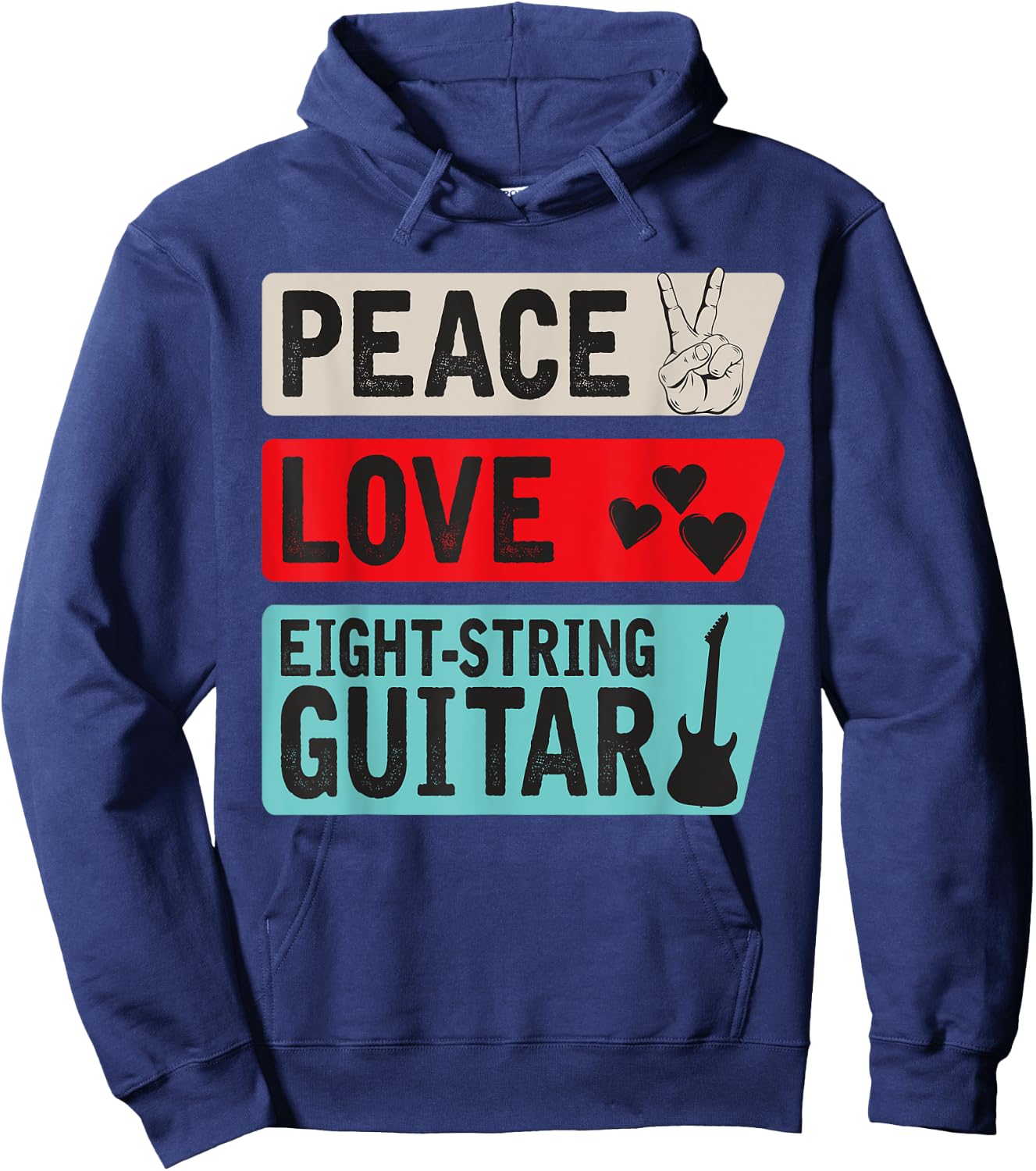 Peace Love Eight-String Guitar Musical Instrument Guitarists Hoodie - Hoodie | Navy