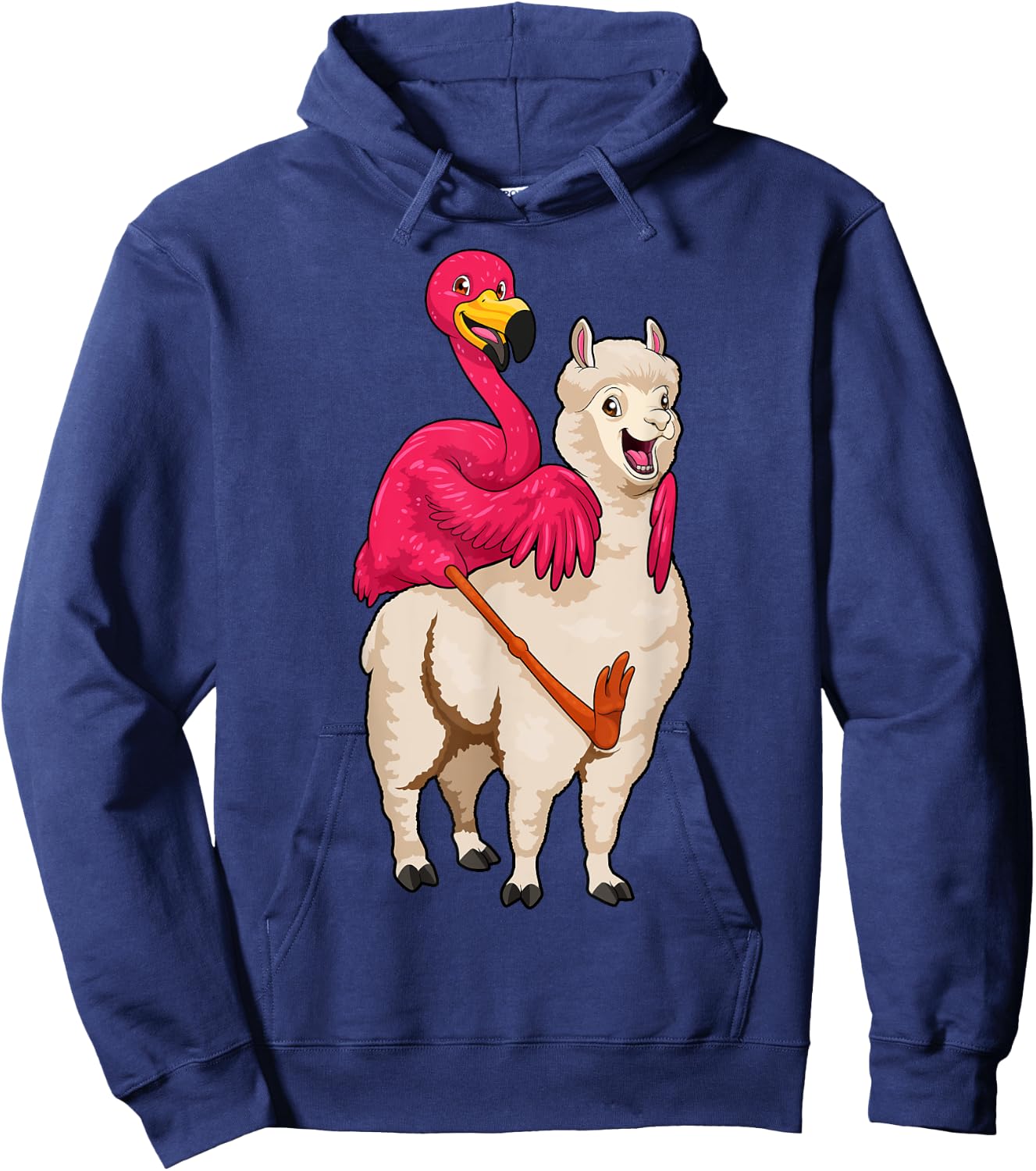 Flamingo Riding Llama Funny Flock Bird Llama Farmer Pun Hoodie - Hoodie | Navy