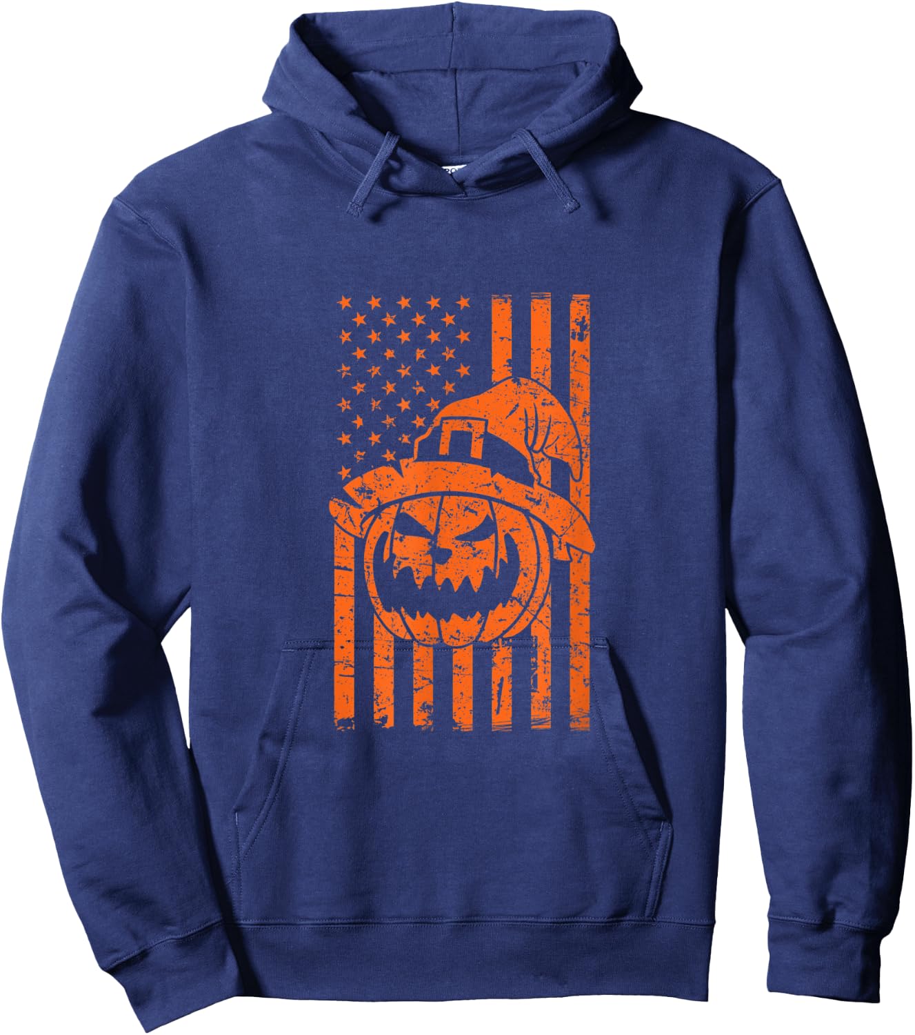 Grunge American flag with Pumpkin Halloween Kids Men Hoodie - Hoodie | Navy