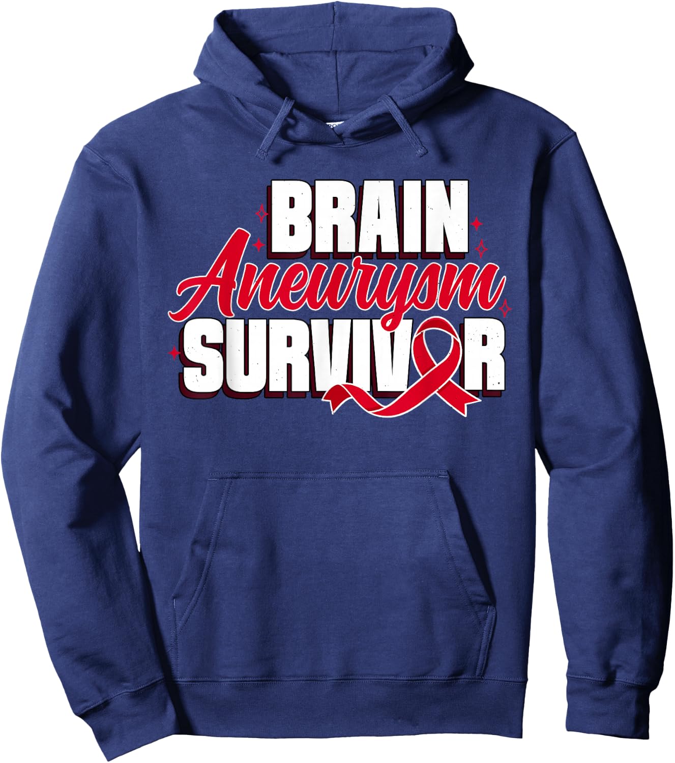 Brain Aneurysm Survivor Recovery Red Ribbon Awareness Hoodie - Hoodie | Navy