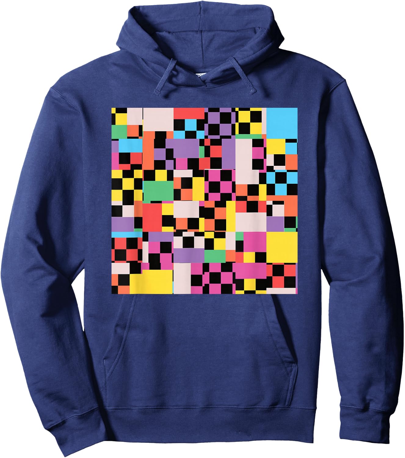 Retro Colorful Checkered Pattern Checkerboard Men Women Hoodie - Hoodie | Navy