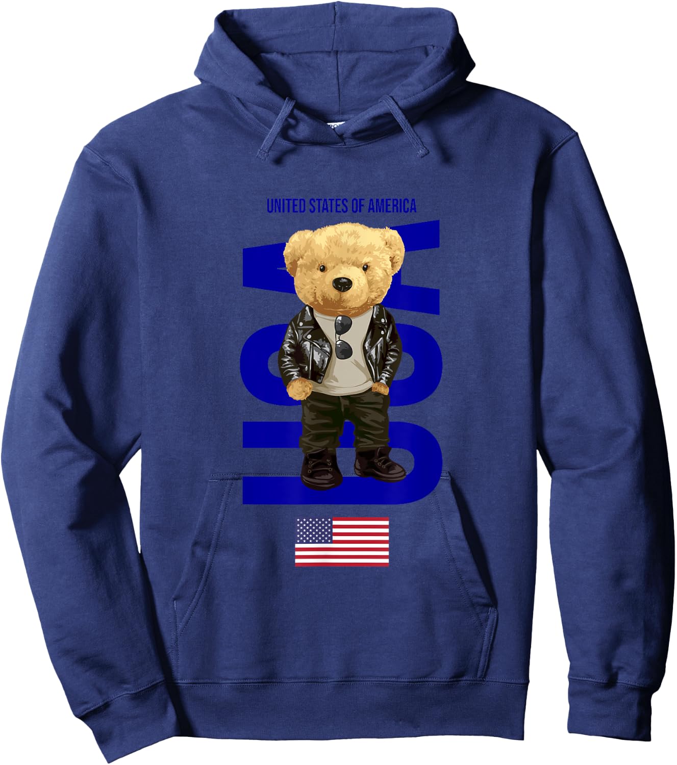 Cool Teddy Bear in USA American Style Illustration Graphic Hoodie - Hoodie | Navy
