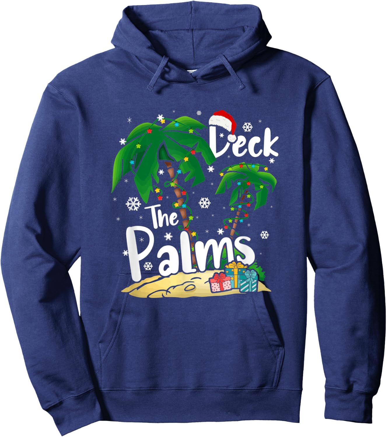Deck The Palms Tropical Hawaii Christmas Palm Tree Lights Hoodie - Hoodie | Navy