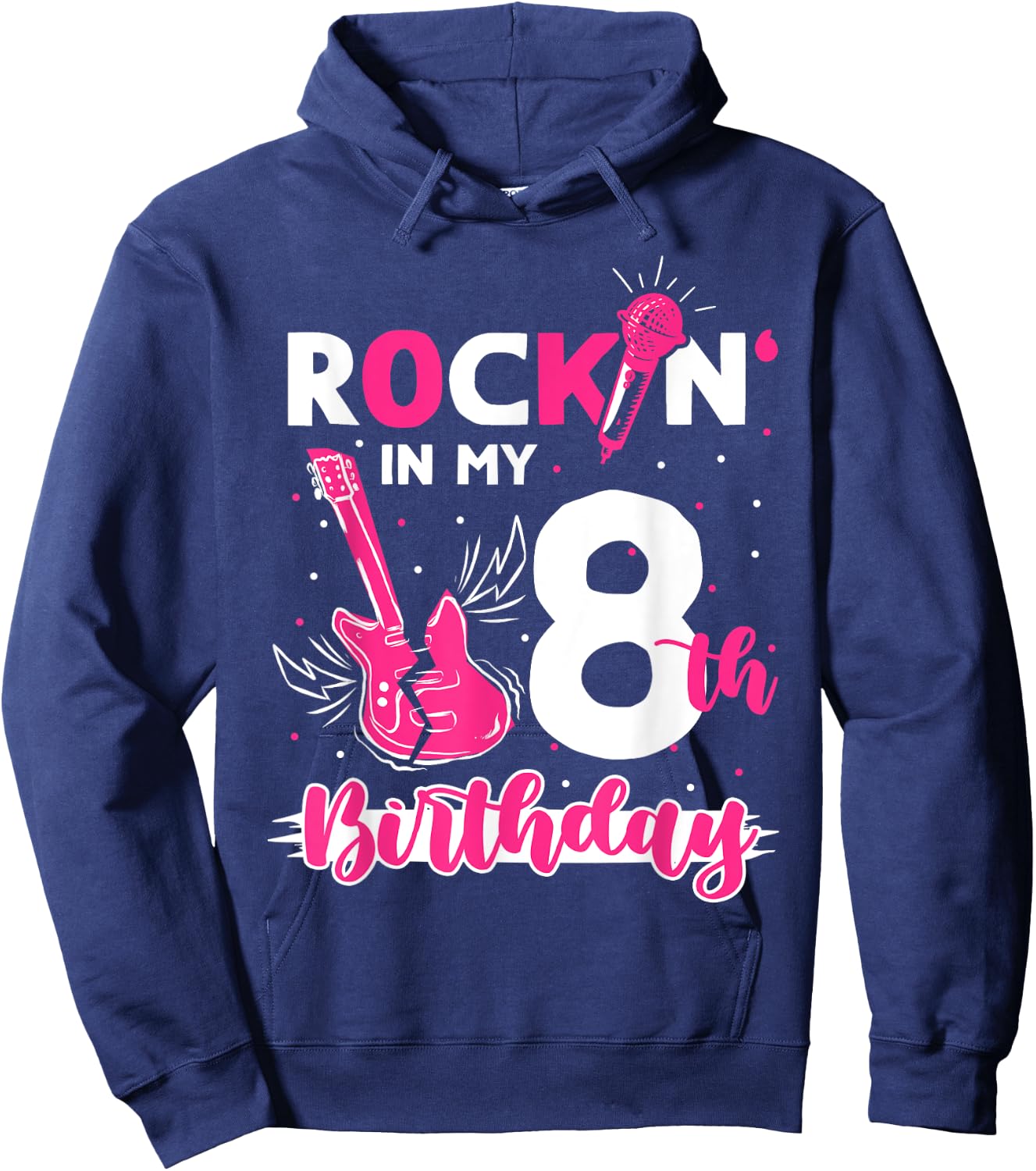 Girls Rockstar Birthday Rock Star Themed Guitar 8th Birthday Hoodie - Hoodie | Navy
