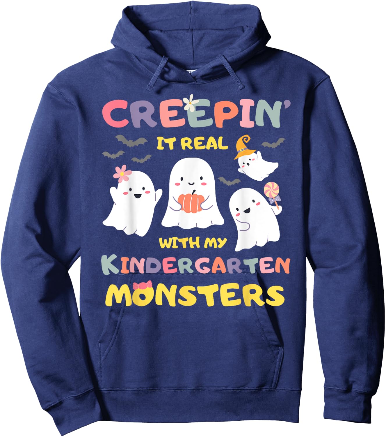 Creepin It Real With Kindergarten Monsters Halloween Teacher Hoodie - Hoodie | Navy