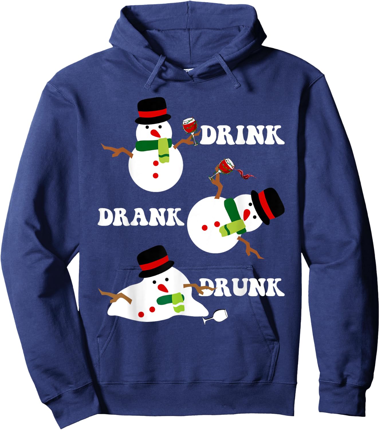 Funny Snowman Drink Drank Drunk Funny Christmas Party Hoodie - Hoodie | Navy