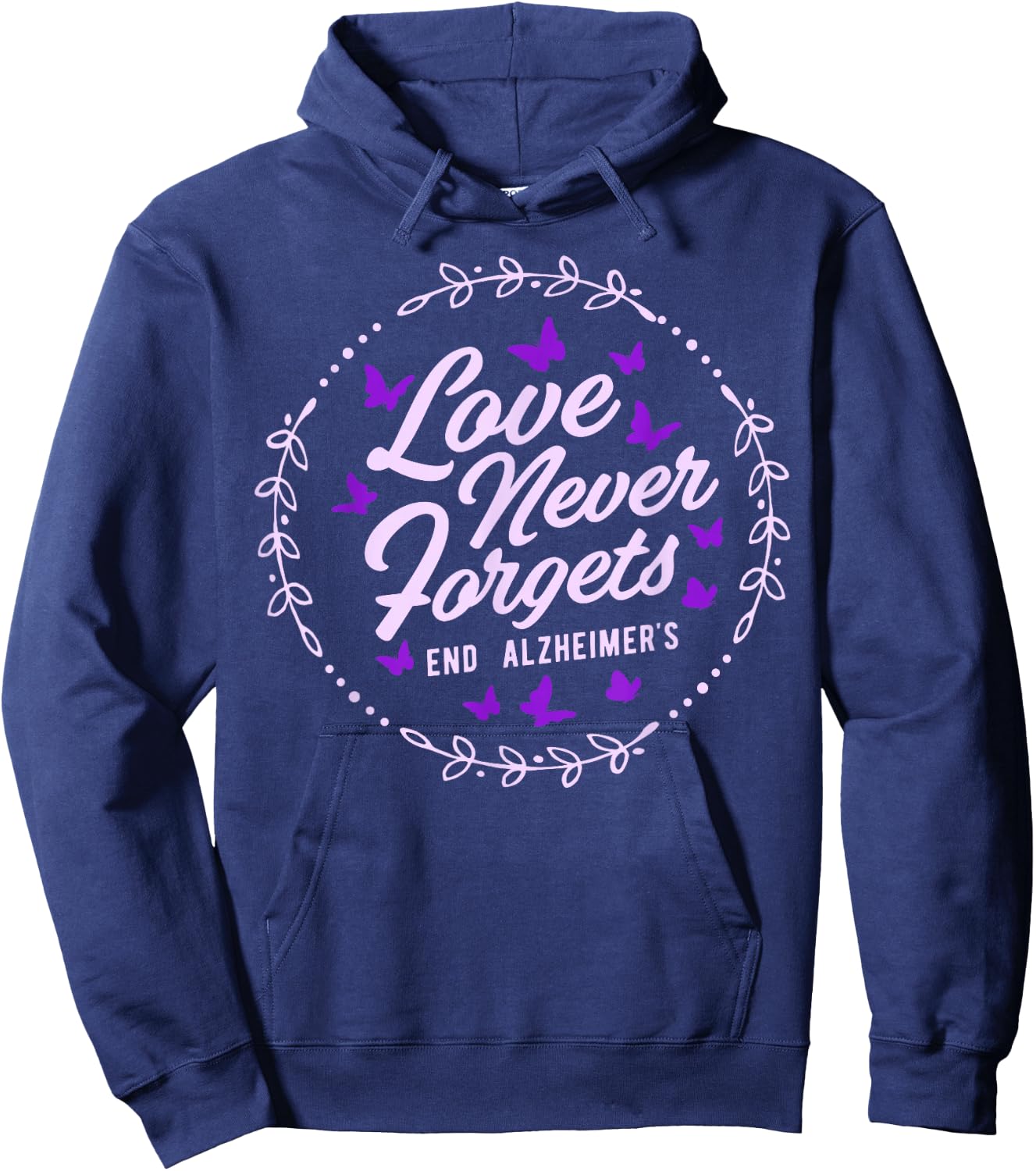 Love Never Forgets End ALZ Alzheimer's Awareness Butterfly Hoodie - Hoodie | Navy