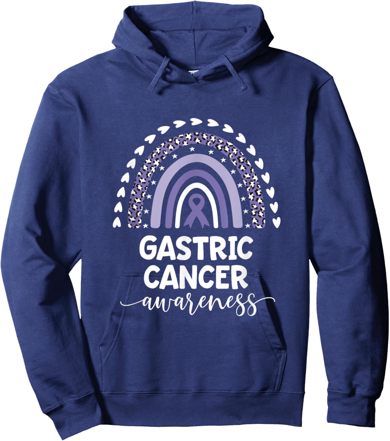 Purple Rainbow Ribbon Love Support Gastric Cancer Awareness Hoodie - Hoodie | Navy