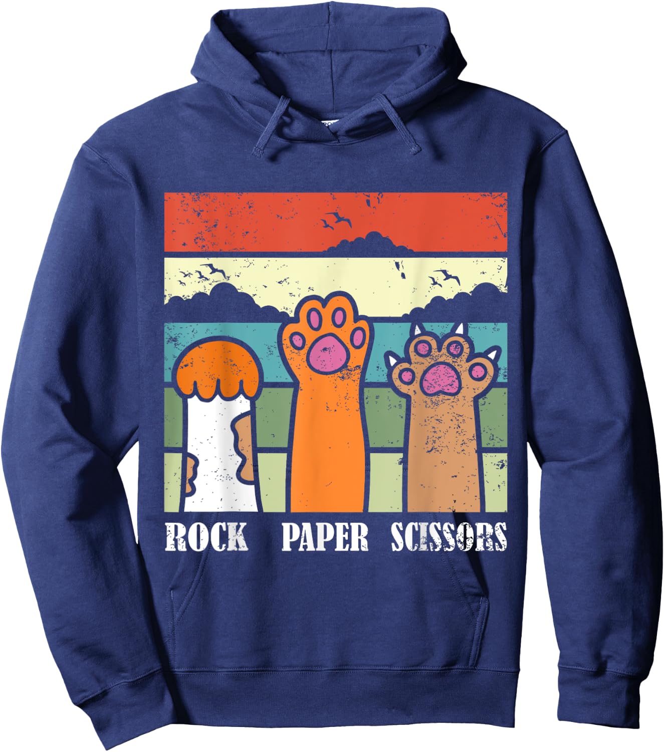 Rock Paper Scissors Game Kitten Lover Animal Paws Cat Hoodie - Hoodie | Navy
