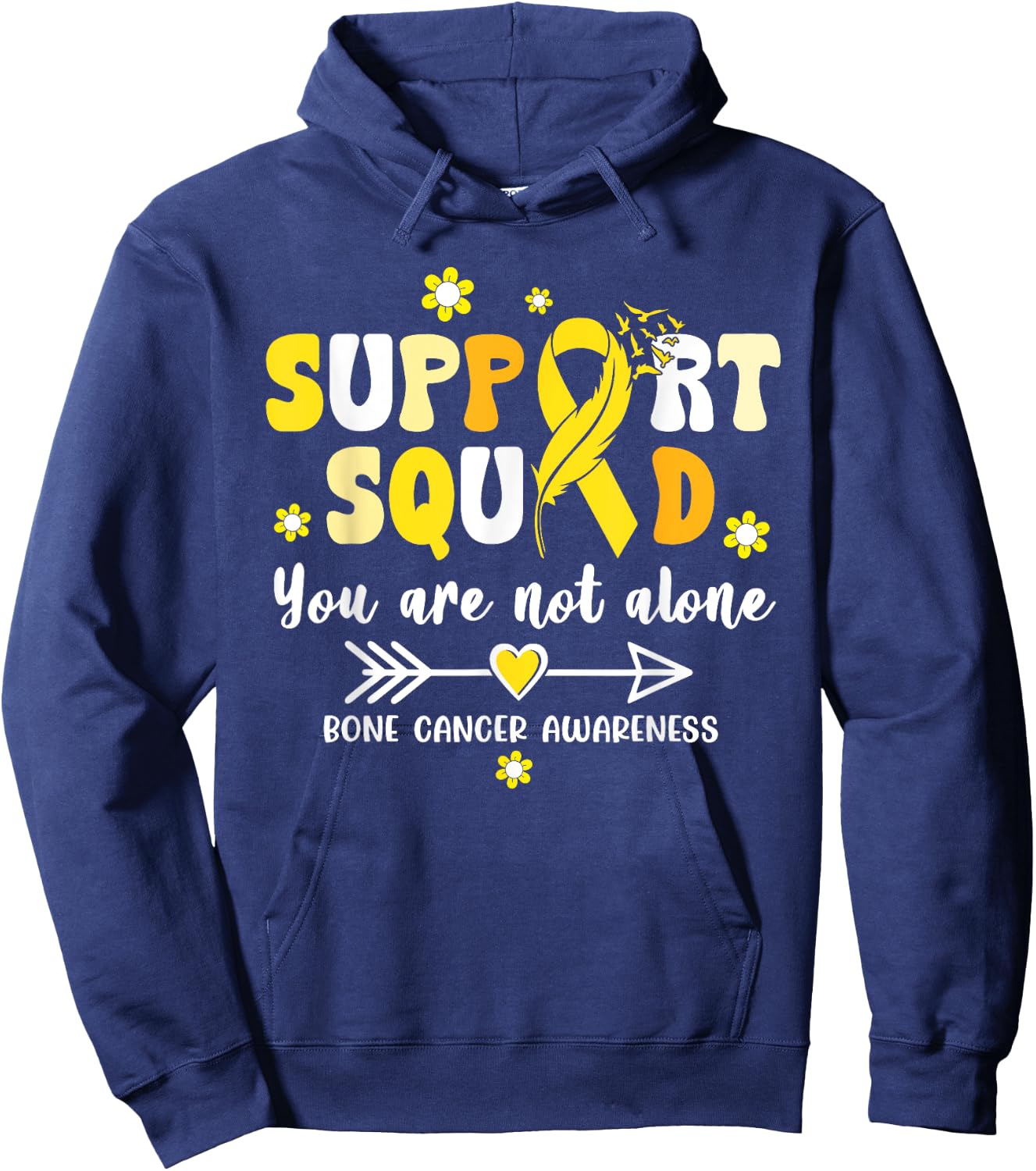 Groovy Support Squad Yellow Ribbon Bone Cancer Awareness Hoodie - Hoodie | Navy