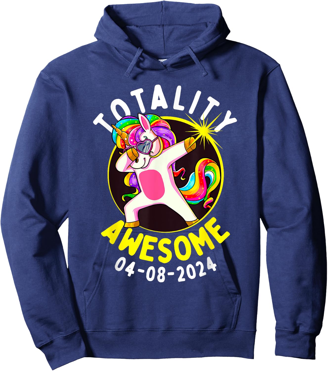 Solar Eclipse Totality Awesome 04-08-2024 Dabbing Unicorn Hoodie - Hoodie | Navy
