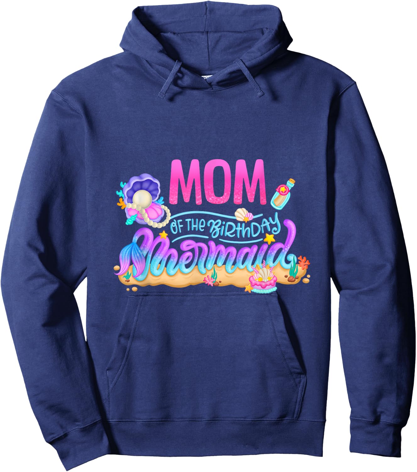 Mom Of The Birthday Mermaid Party Matching Family Mama Women Hoodie - Hoodie | Navy