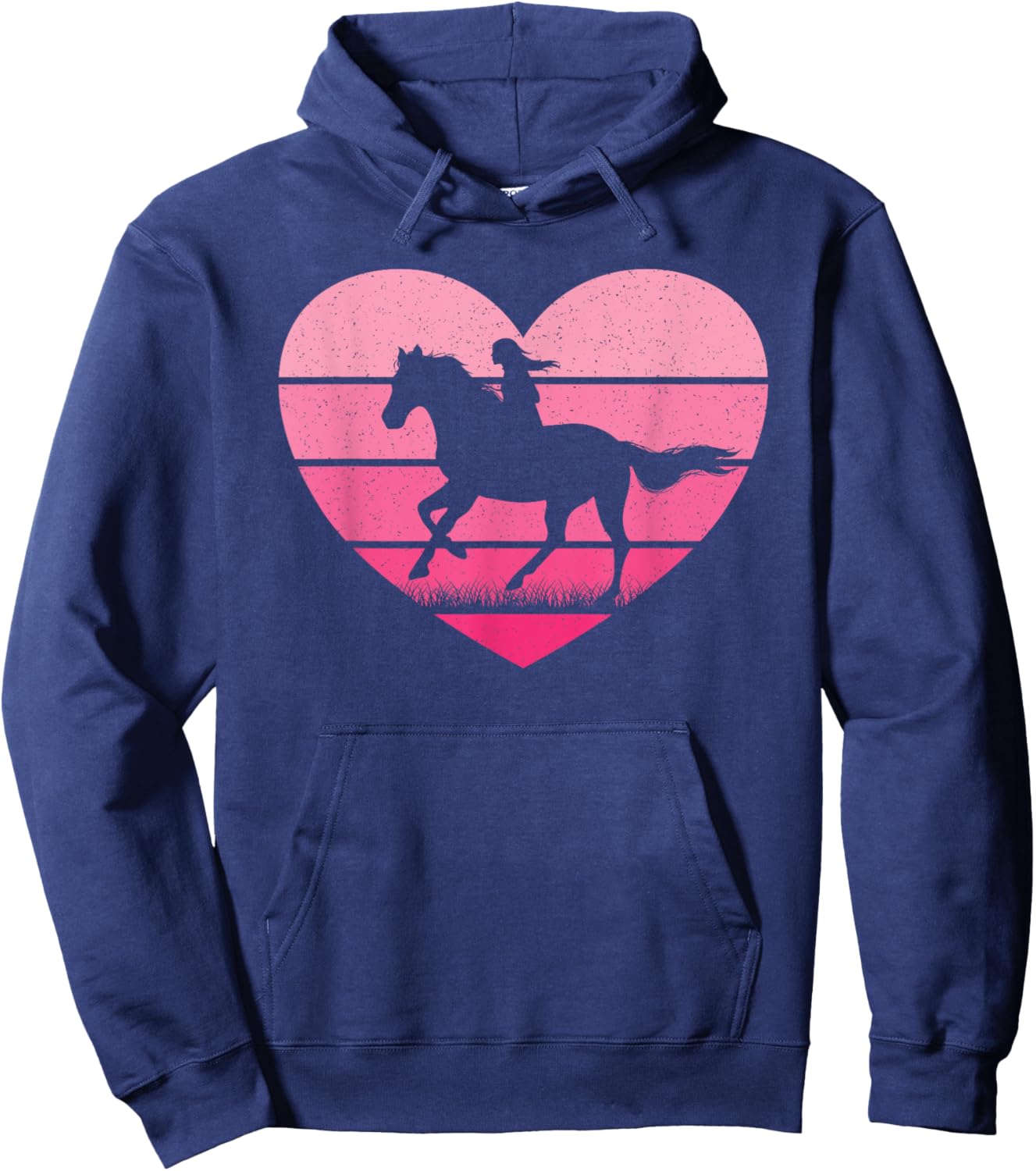 Cute Pink Retro Horse Heart Horseback Riding Horse Western Hoodie - Hoodie | Navy