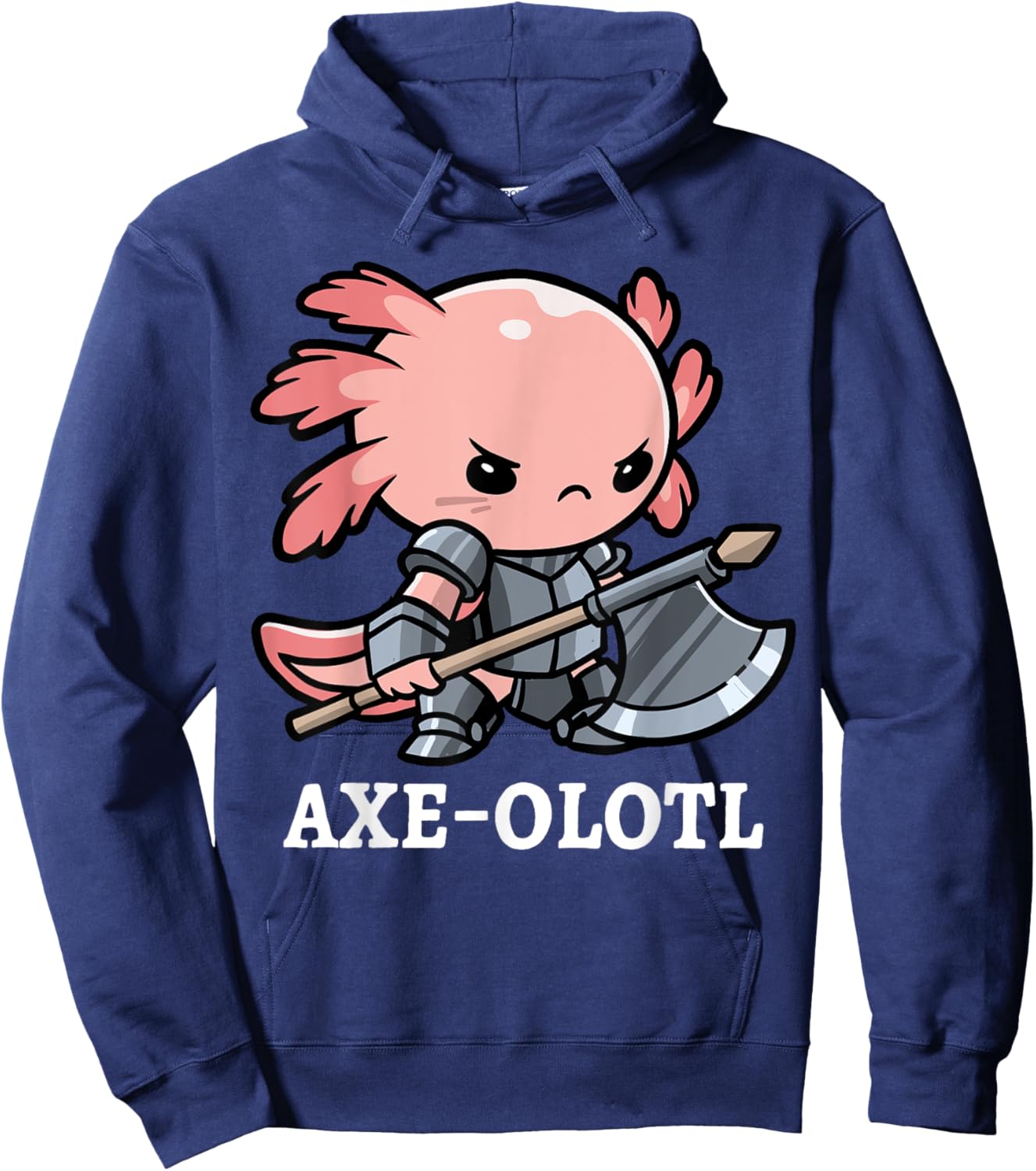 Axe-olotl Warrior Axolotl Mexican Salamander Axe Fighter Hoodie - Hoodie | Navy