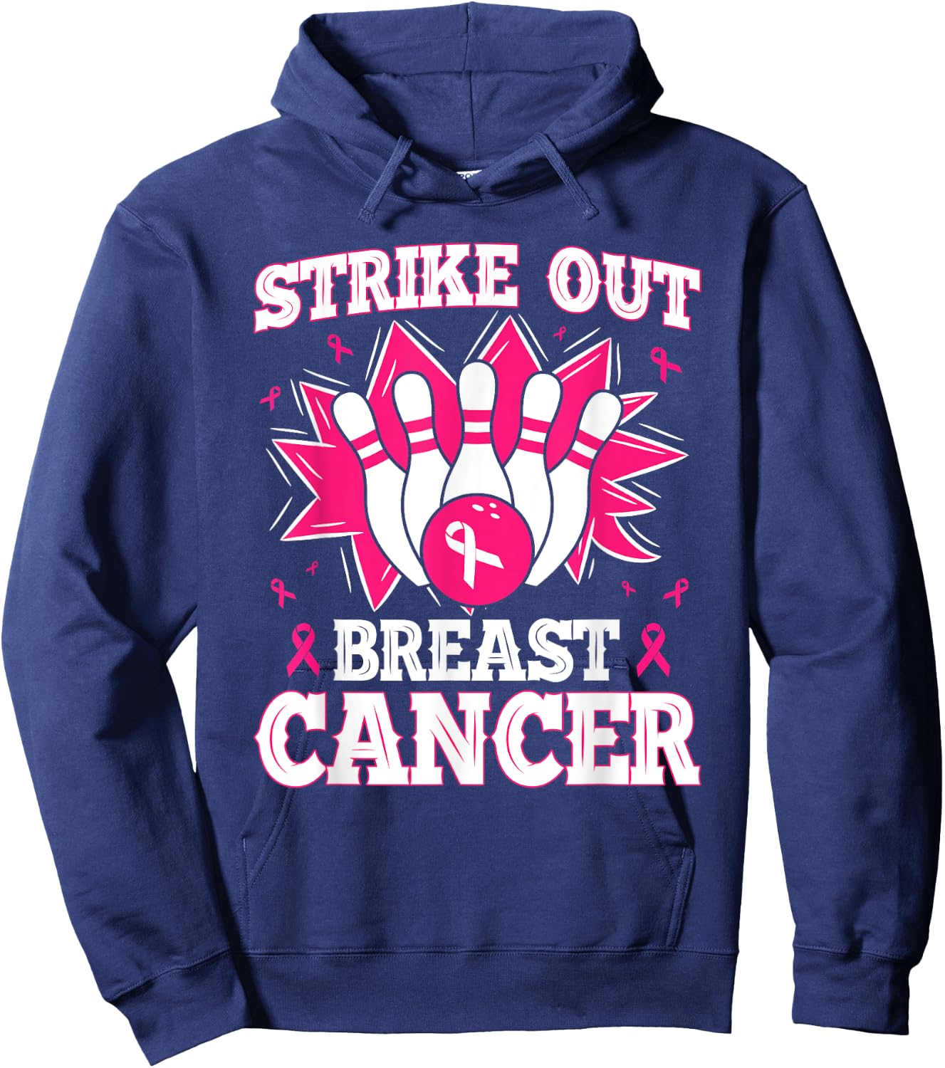 Strike Out Breast Cancer Bowling Ribbon Support Product Hoodie - Hoodie | Navy