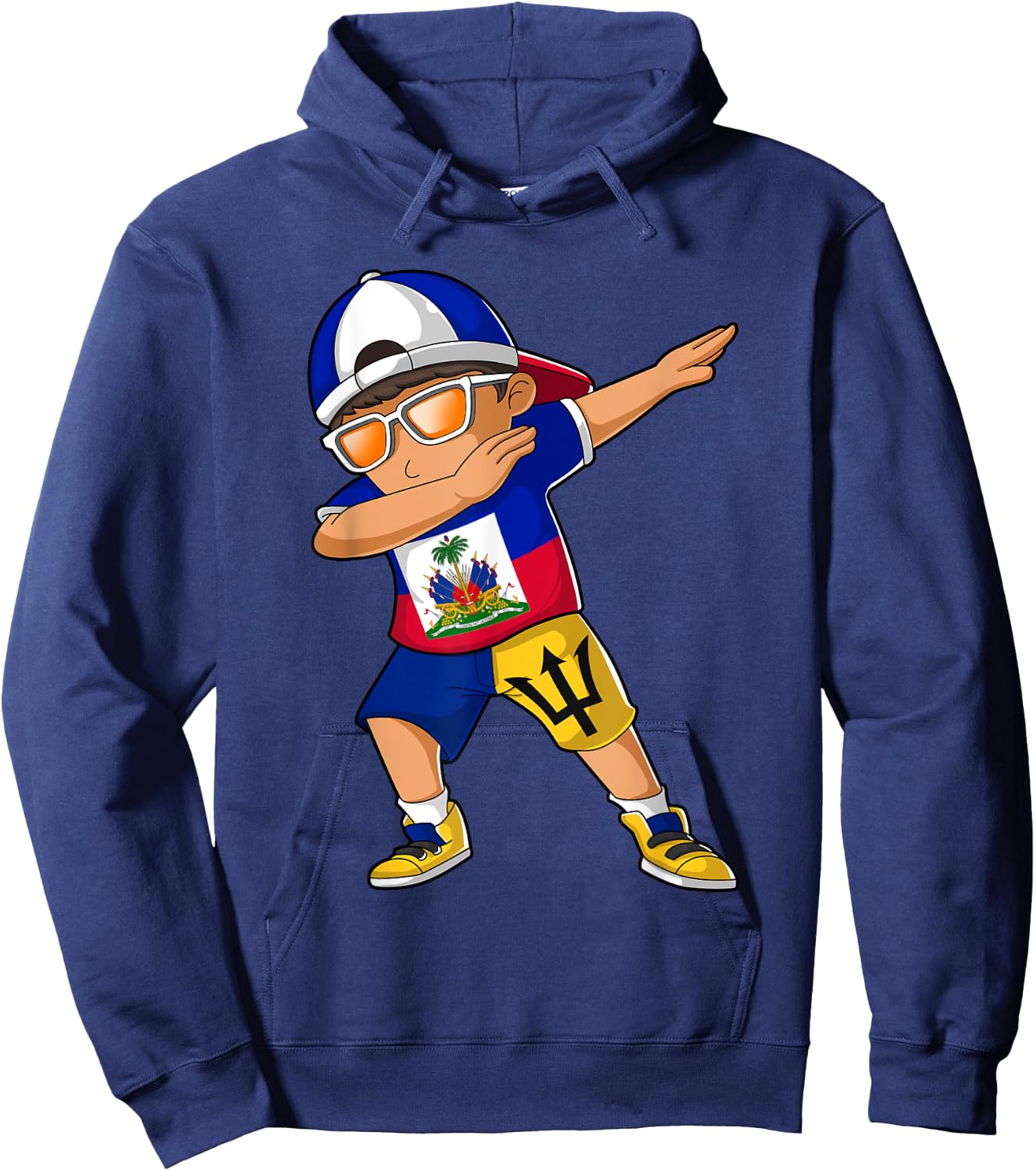 Half Haitian Half Barbadian Boy Haiti Barbados Flag Hoodie - Hoodie | Navy