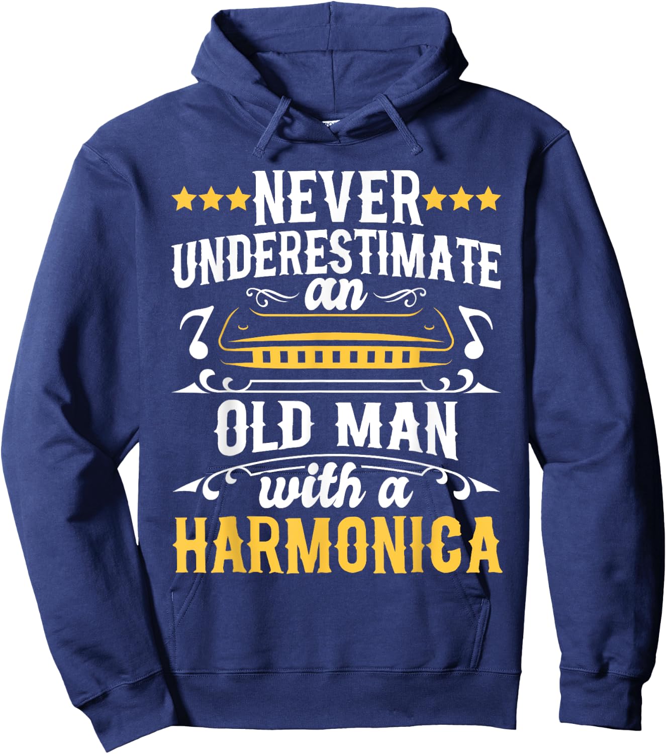 Never Underestimate An Old Man With A Harmonica Harmonicist Hoodie - Hoodie | Navy