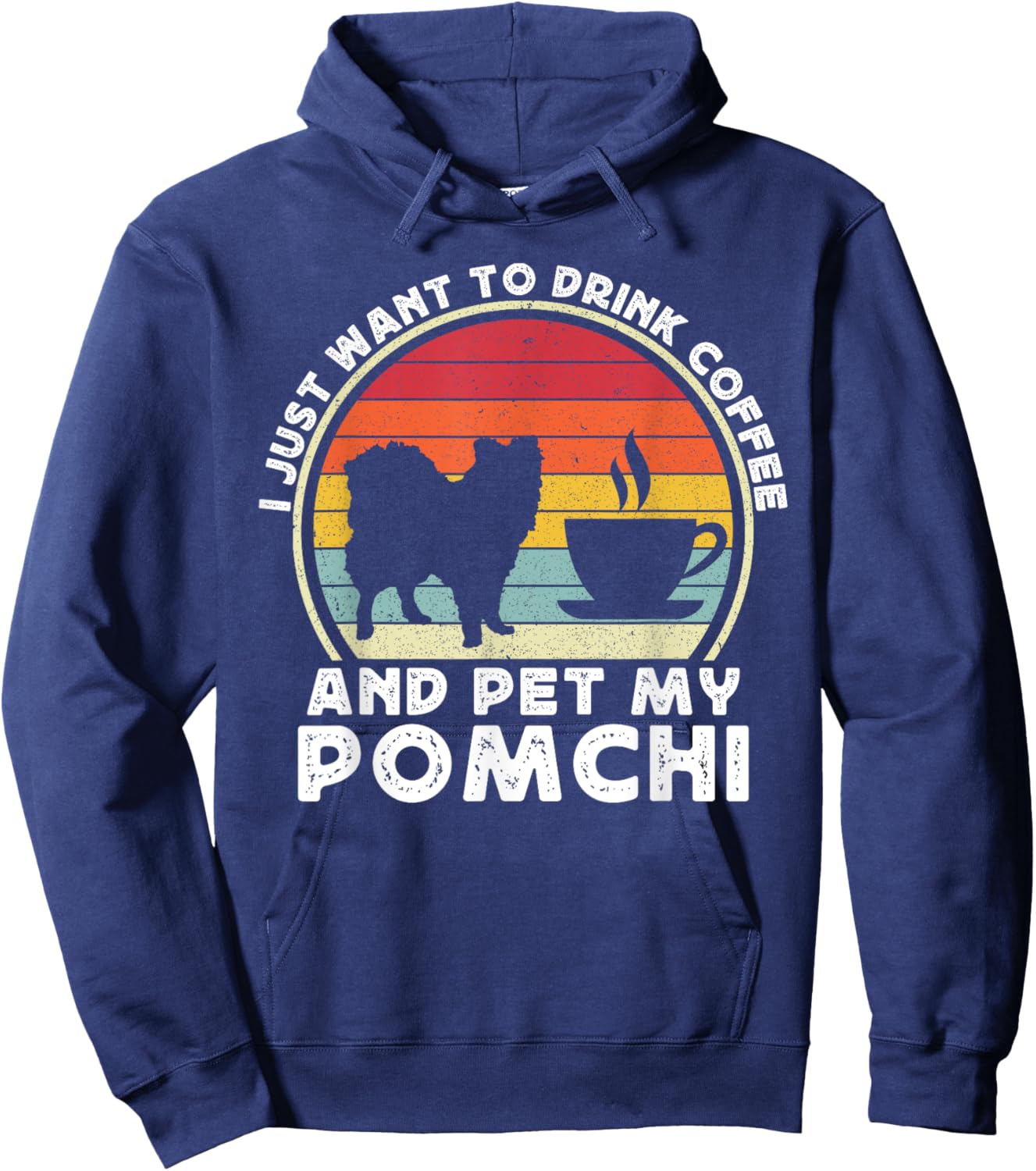 Coffee And Pomchi Women Pom-Chi Dog Mom Dad Funny Hoodie - Hoodie | Navy
