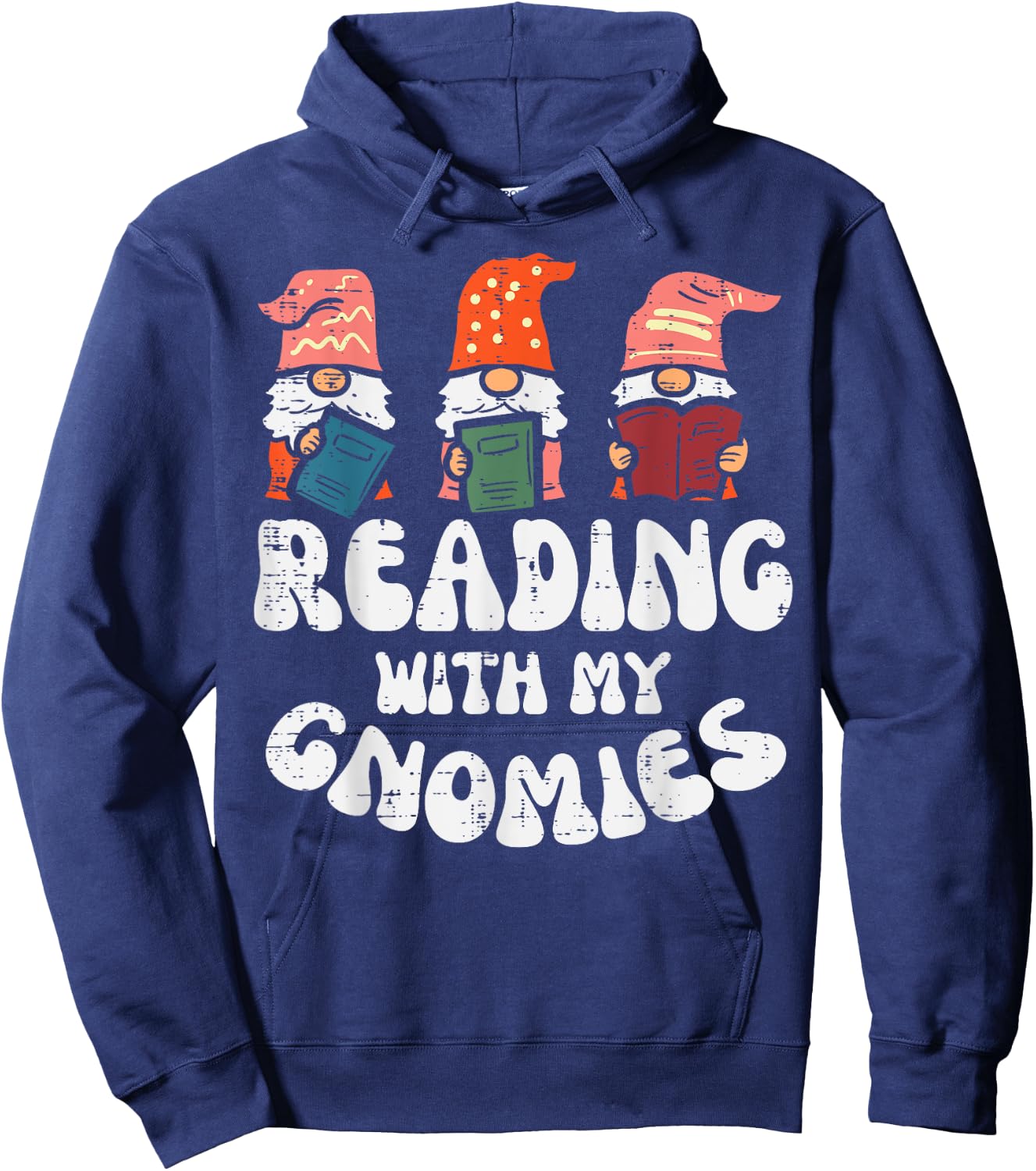 Reading With My Gnomies Funny Gnomes Book Lover Bookworm Hoodie - Hoodie | Navy