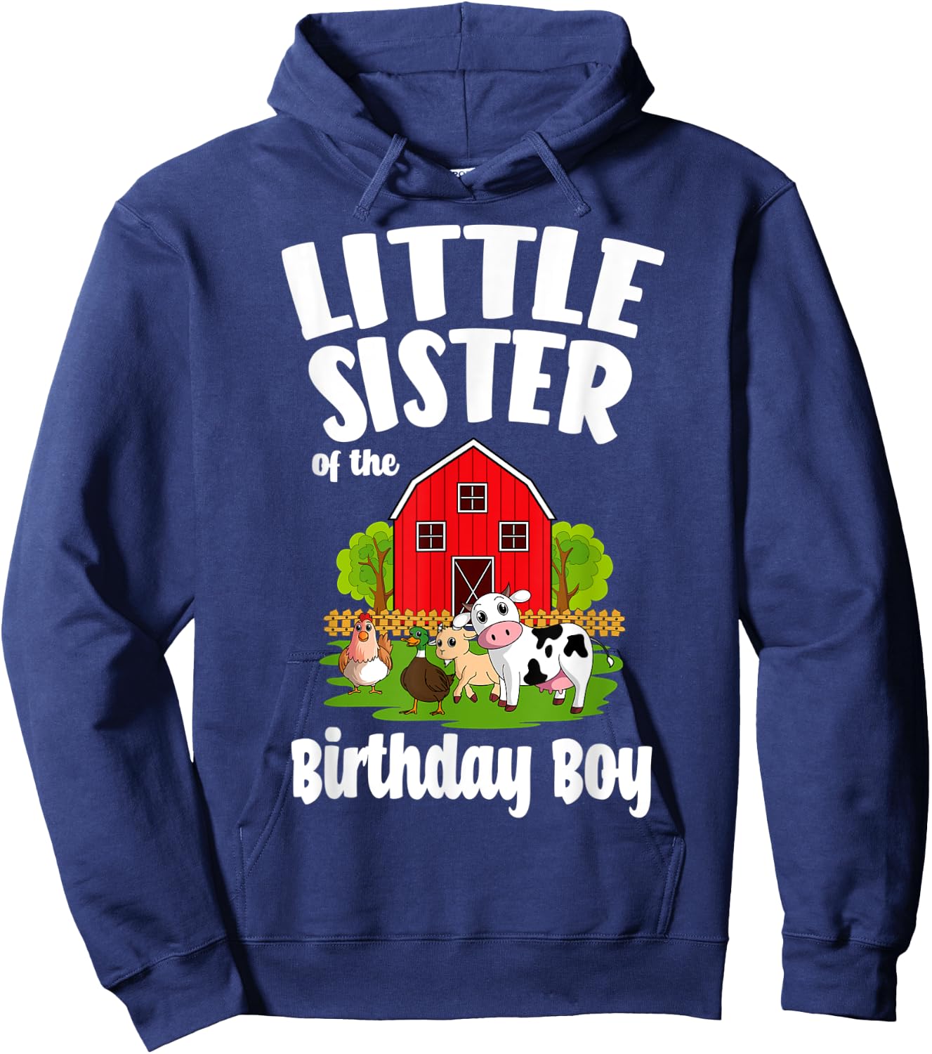 Little Sister Of The Birthday Boy Farm Animal Bday Party Hoodie - Hoodie | Navy