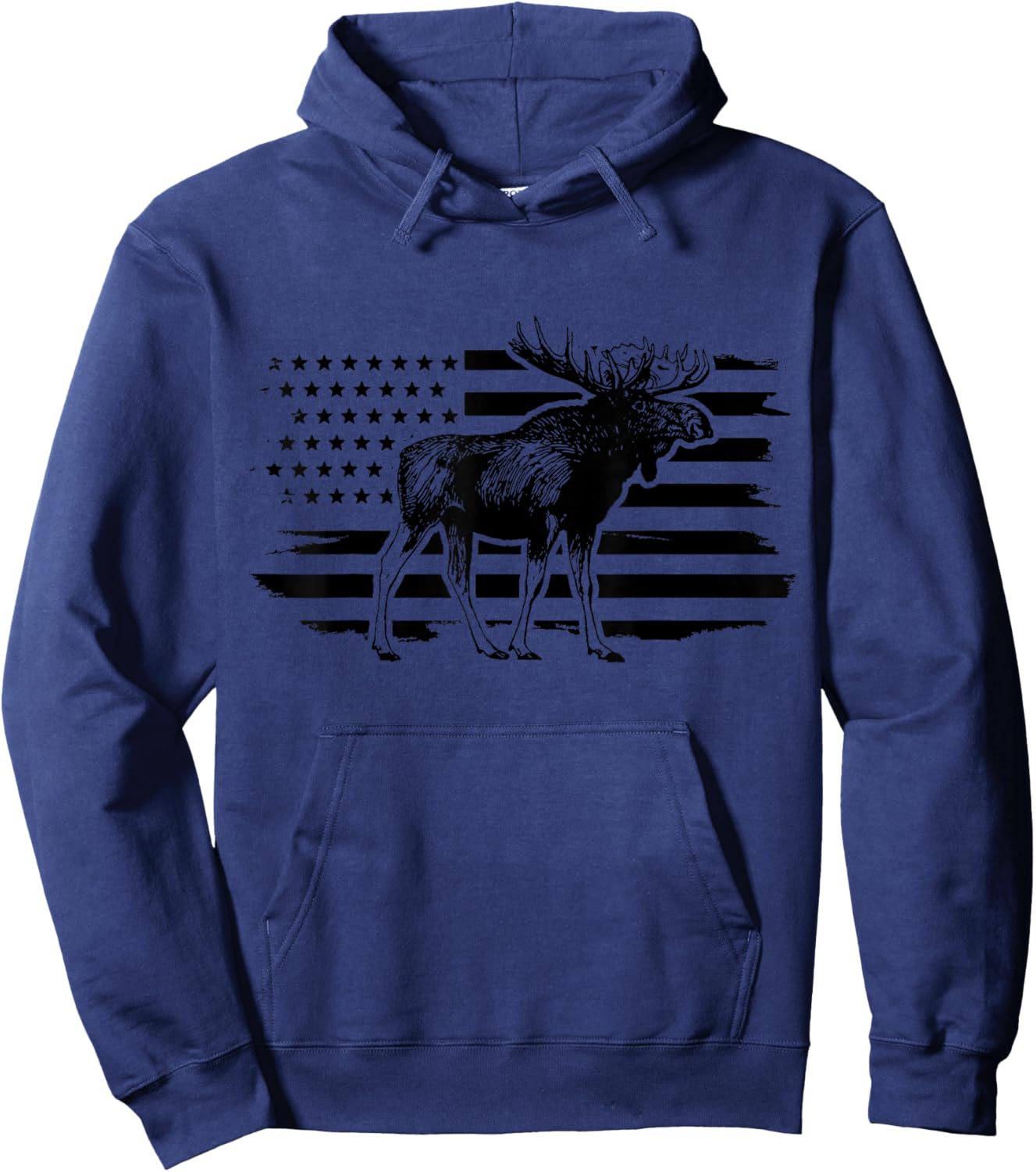 Moose American Flag Vintage Patriotic Hiking Hoodie - Hoodie | Navy