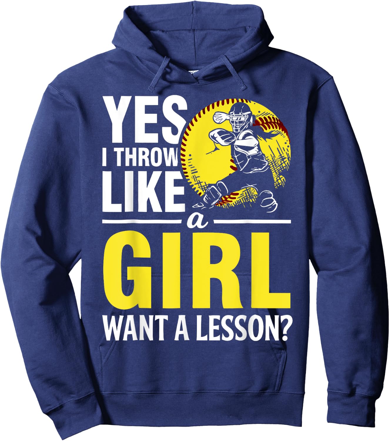 Funny Softball Catcher Yes Throw Like Girl Youth Women Gift Hoodie - Hoodie | Navy
