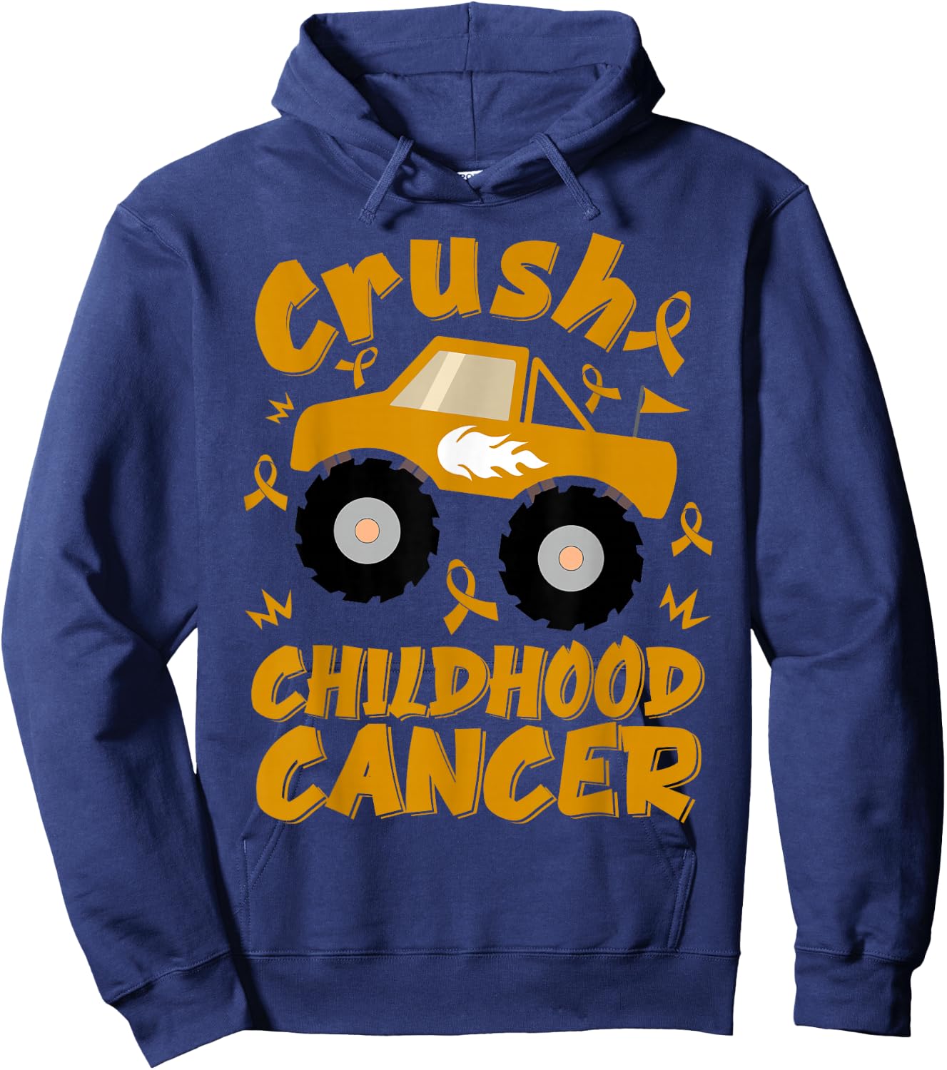 Crush Childhood Cancer Awareness Monster Truck & Gold Ribbon Hoodie - Hoodie | Navy