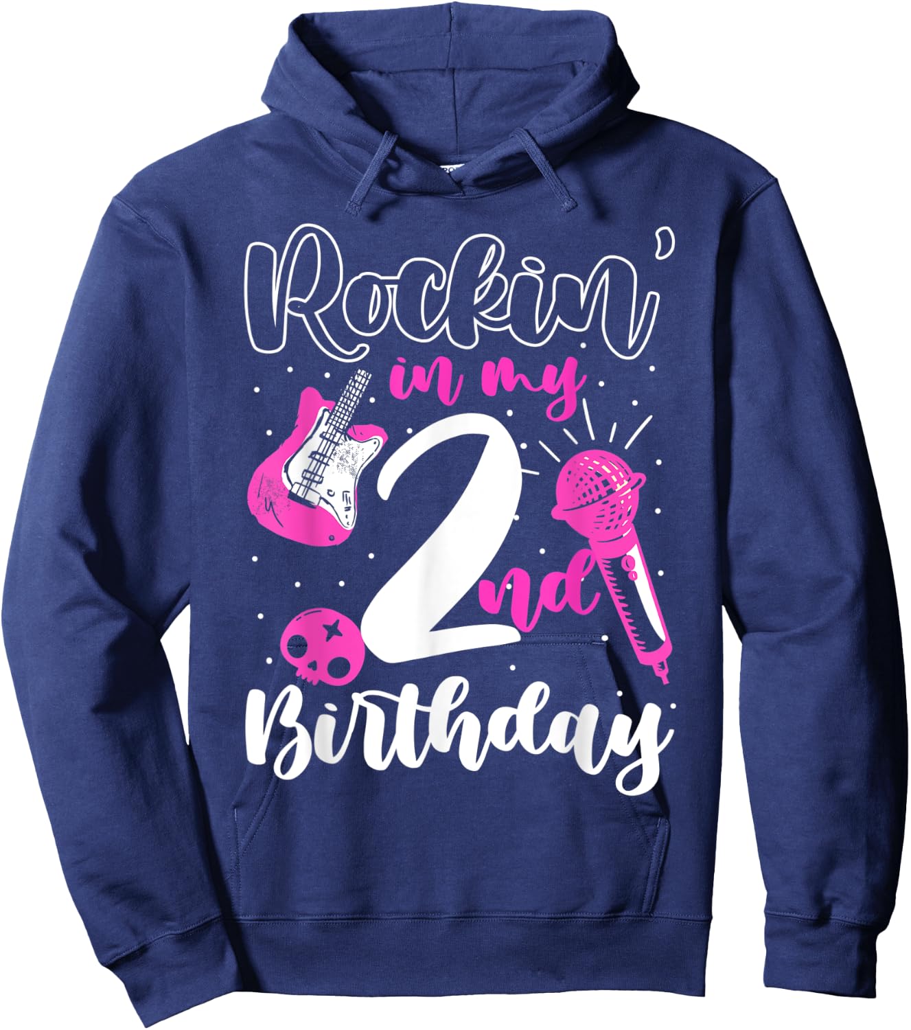 Girls Rockstar Birthday Rock Star Themed Guitar 2nd Birthday Hoodie - Hoodie | Navy