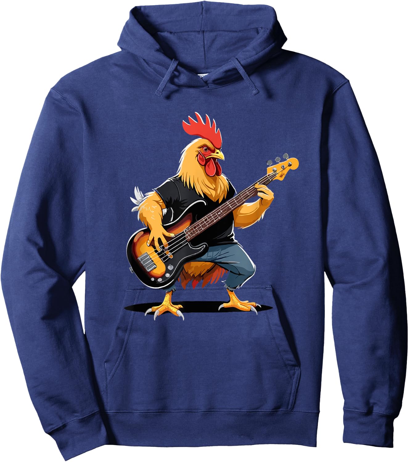 Chicken playing Bass Guitar, Chicken Guitarist Hoodie - Hoodie | Navy