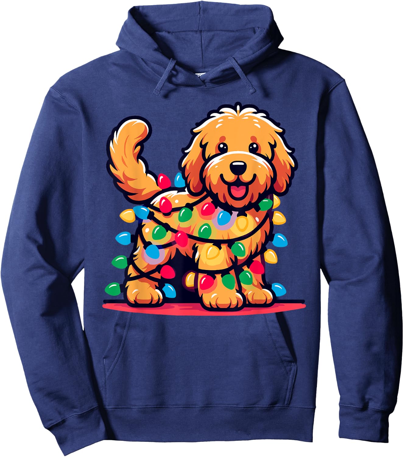 Goldendoodle Christmas Tree Xmas Lights Golden Doodle Dog Hoodie - Hoodie | Navy
