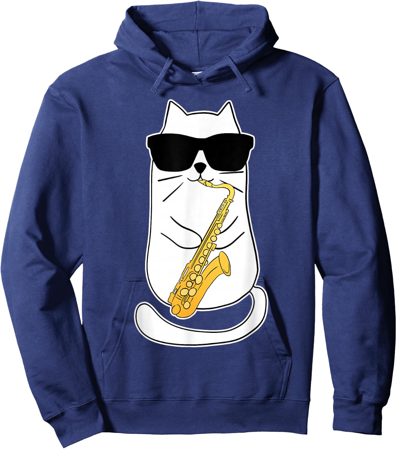 Funny Saxophone Cat Musician Jazz Music Lover Hoodie - Hoodie | Navy
