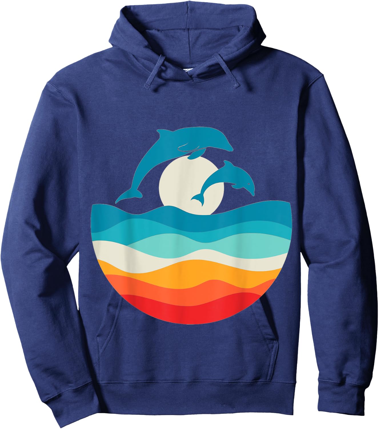 Vintage Retro Summer Time Beach Dolphin Women Hoodie - Hoodie | Navy