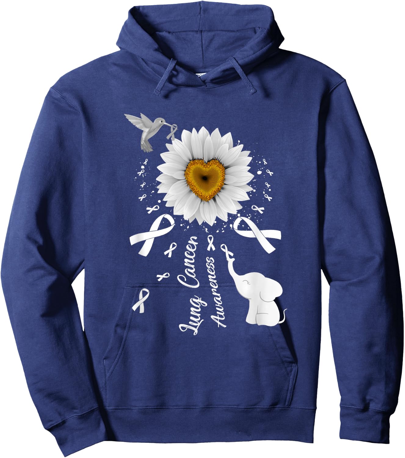 Sunflower Hummingbird Elephant Lung Cancer Awareness Hoodie - Hoodie | Navy