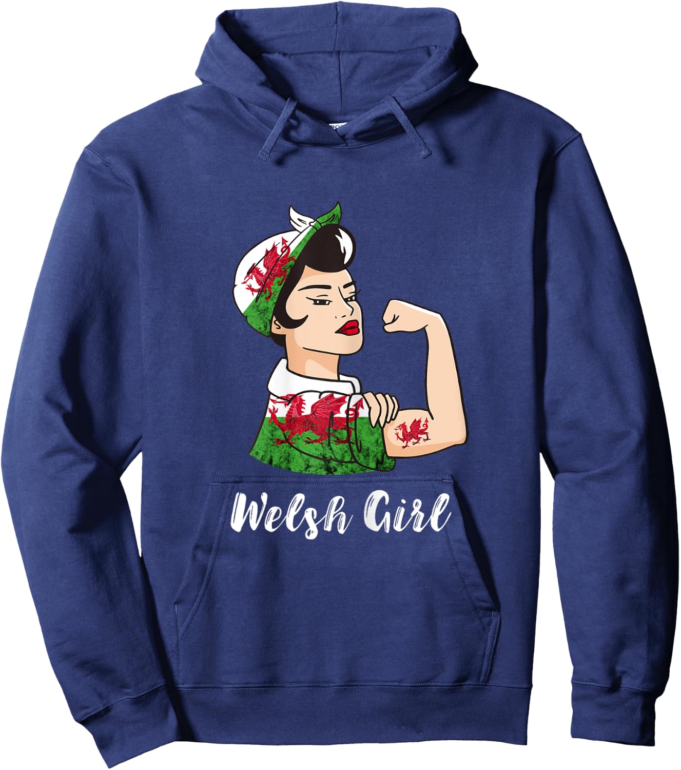 Welsh Girl Strong Woman Welsh Dragon Welsh Flag Wales Hoodie - Hoodie | Navy