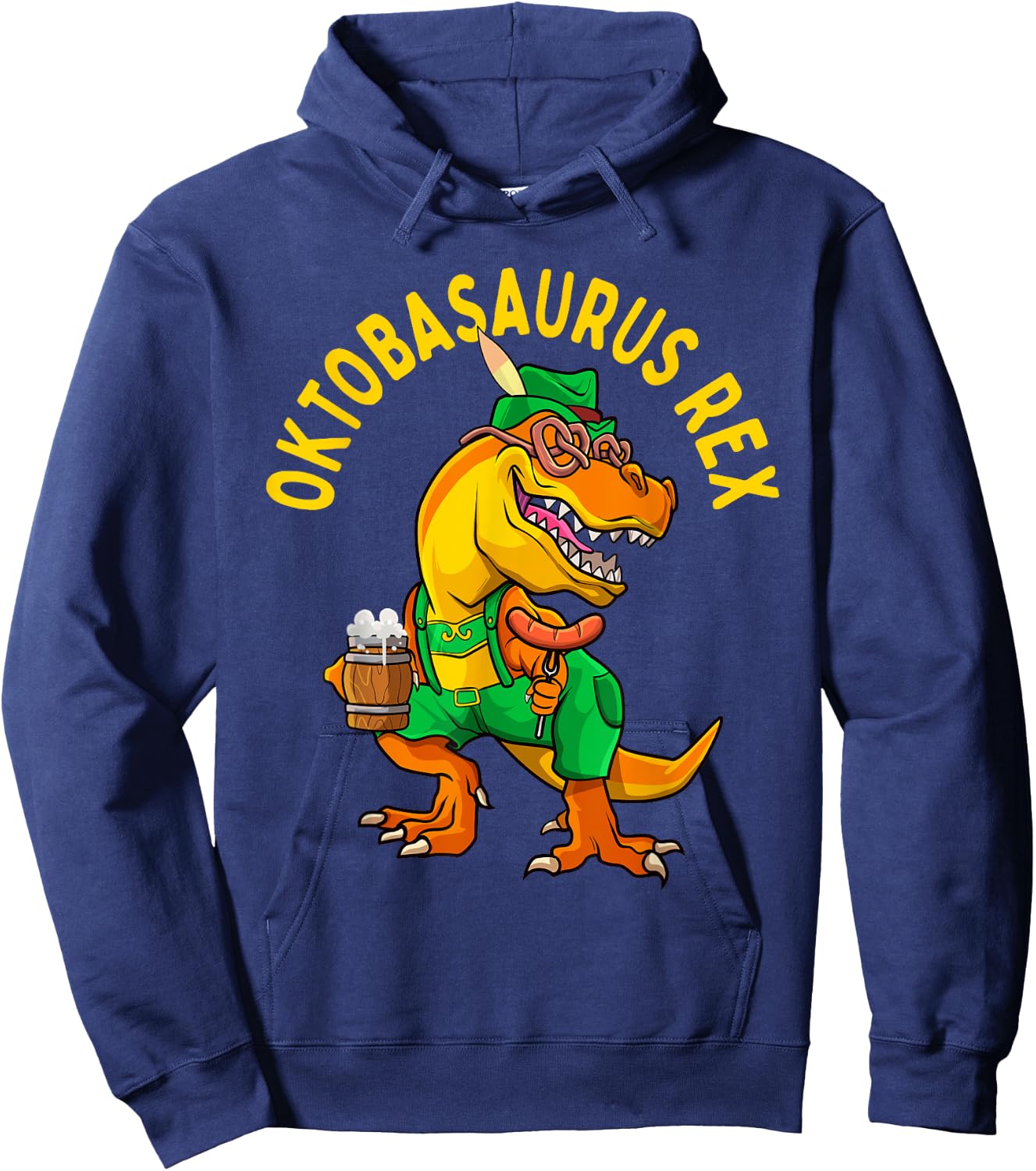 Dinosaur Oktoberfest Lederhosen Costume Men T rex Beer Fest Hoodie - Hoodie | Navy