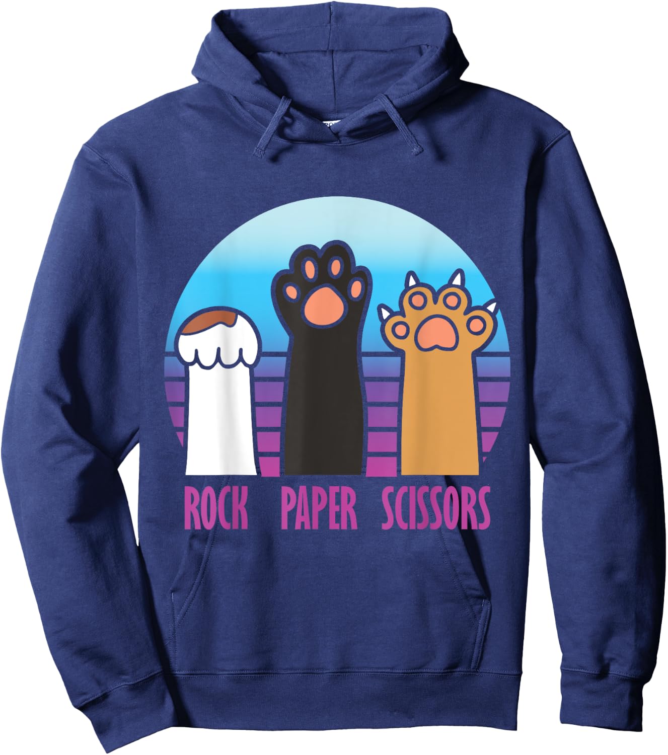 Rock Paper Scissors Hand Game Meme Animal Paw Cat Hoodie - Hoodie | Navy