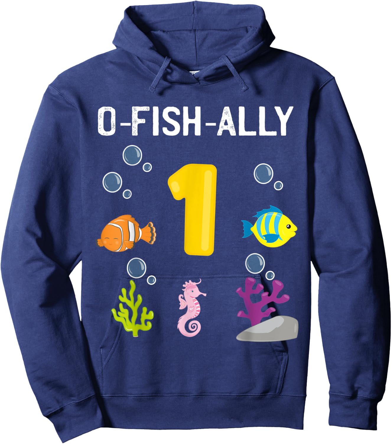 Ofishally 1 Year Old Fishing Themed 1St Birthday Girl Boy Hoodie - Hoodie | Navy