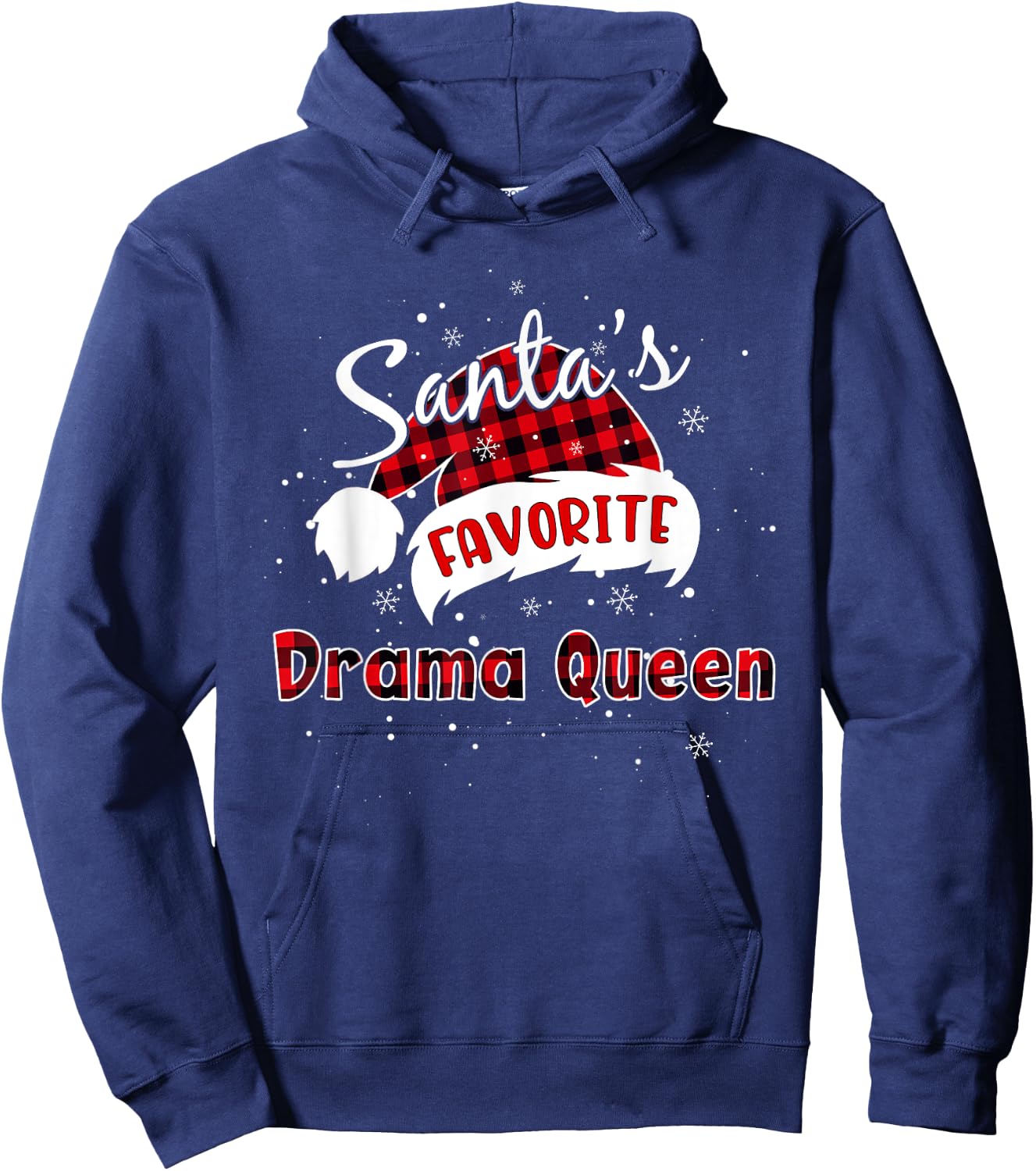 Funny Santa's Favorite Drama Queen Christmas Plaid Buffalo Hoodie - Hoodie | Navy