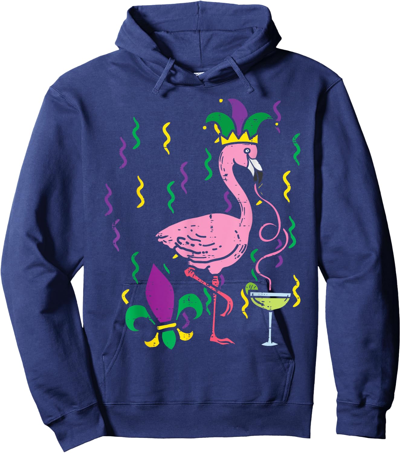 Mardi Gras Jester Flamingo Funny Carnival Bird Men Women Hoodie - Hoodie | Navy