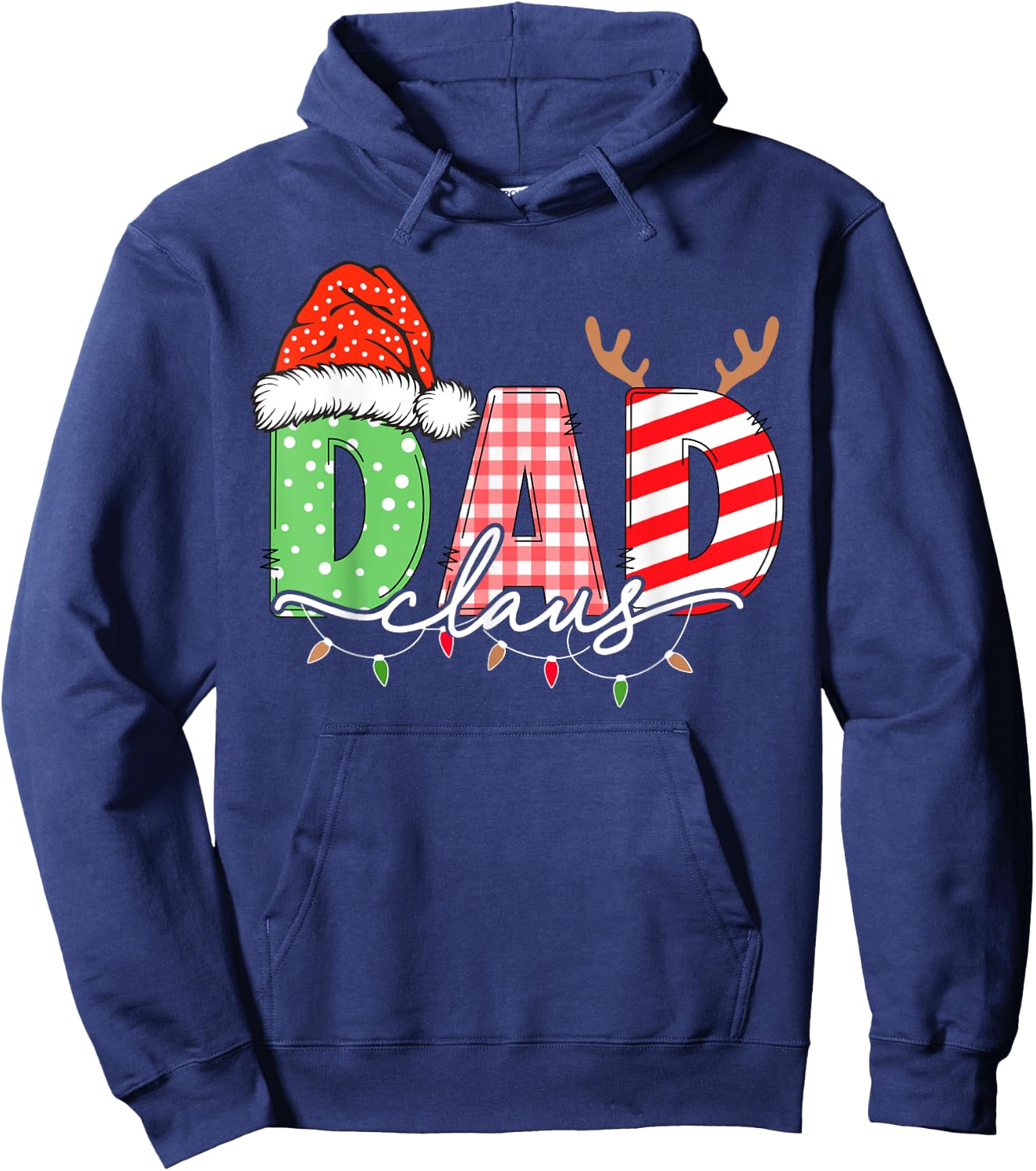 Dad Claus Xmas Christmas Lights Pajama Family Matching Hoodie - Hoodie | Navy